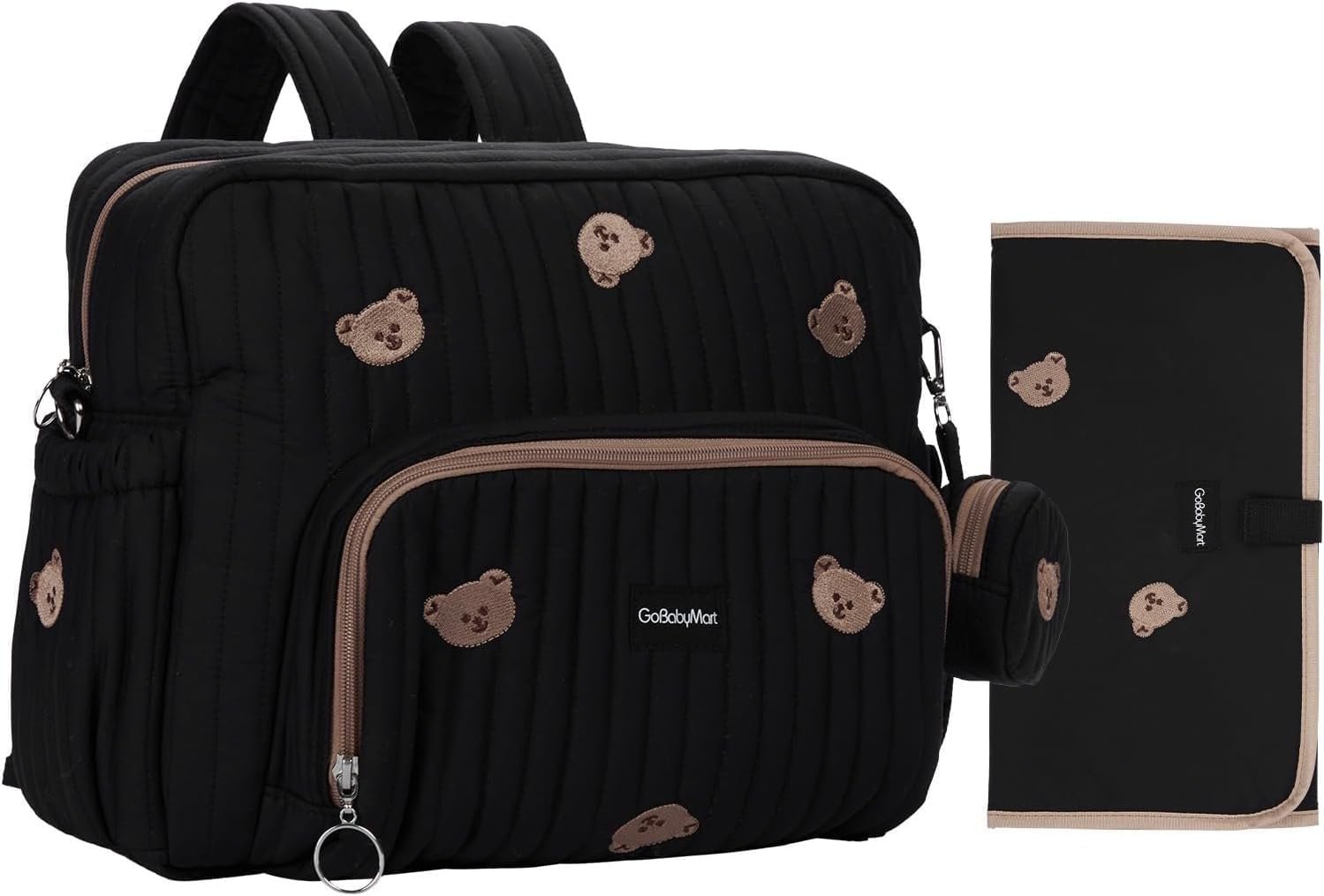 GOBABYMART Diaper Bag Backpack, Medium Maternity baby bag & Changing Pad, Insulated Pockets, Stroller Straps & Pacifier Case (Medium – Black Bears)