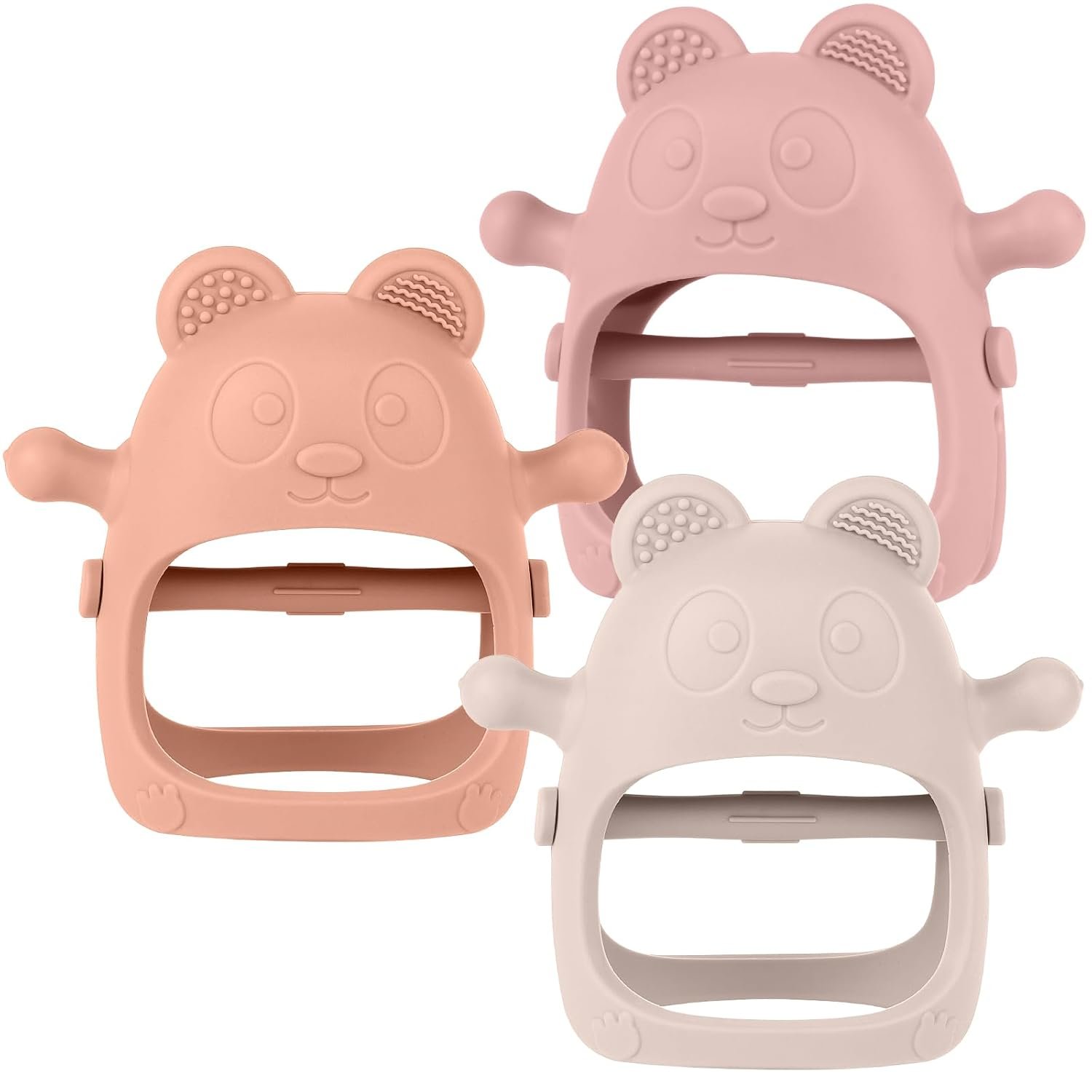 Eascrozn 3 Pack Baby Teething Toys for 3-6 6-12 Months, Food Grade Silicone Teething Mitten, Anti Dropping Wrist Hand Teethers Baby Chew Toys for Sucking Needs, BPA Free