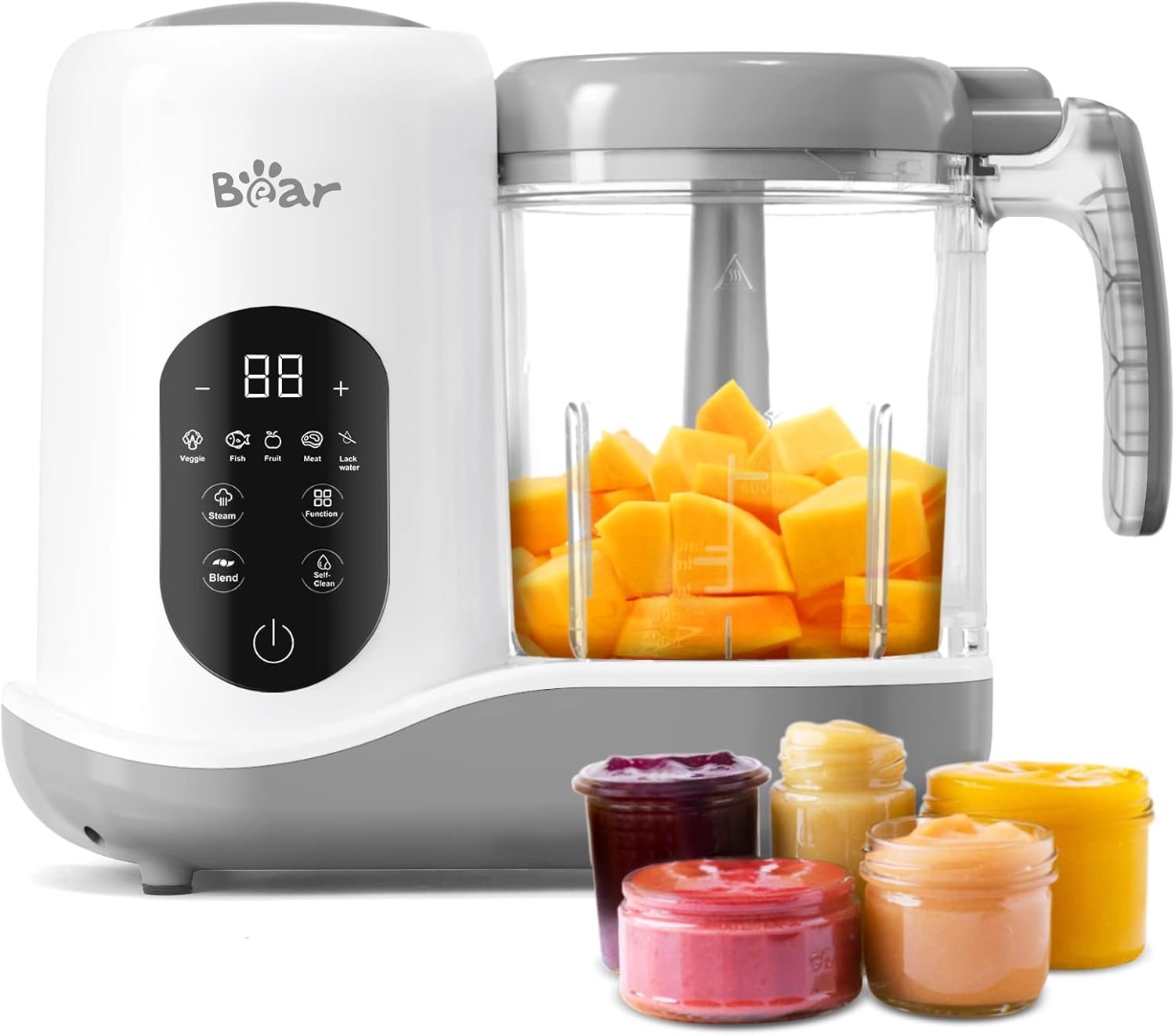 BEAR 2024 Baby Food Maker | One Step Baby Food Processor Steamer Puree Blender | Auto Cooking & Grinding |Infant Puree Maker with Self-Cleaning Function | Touch Screen Control, White