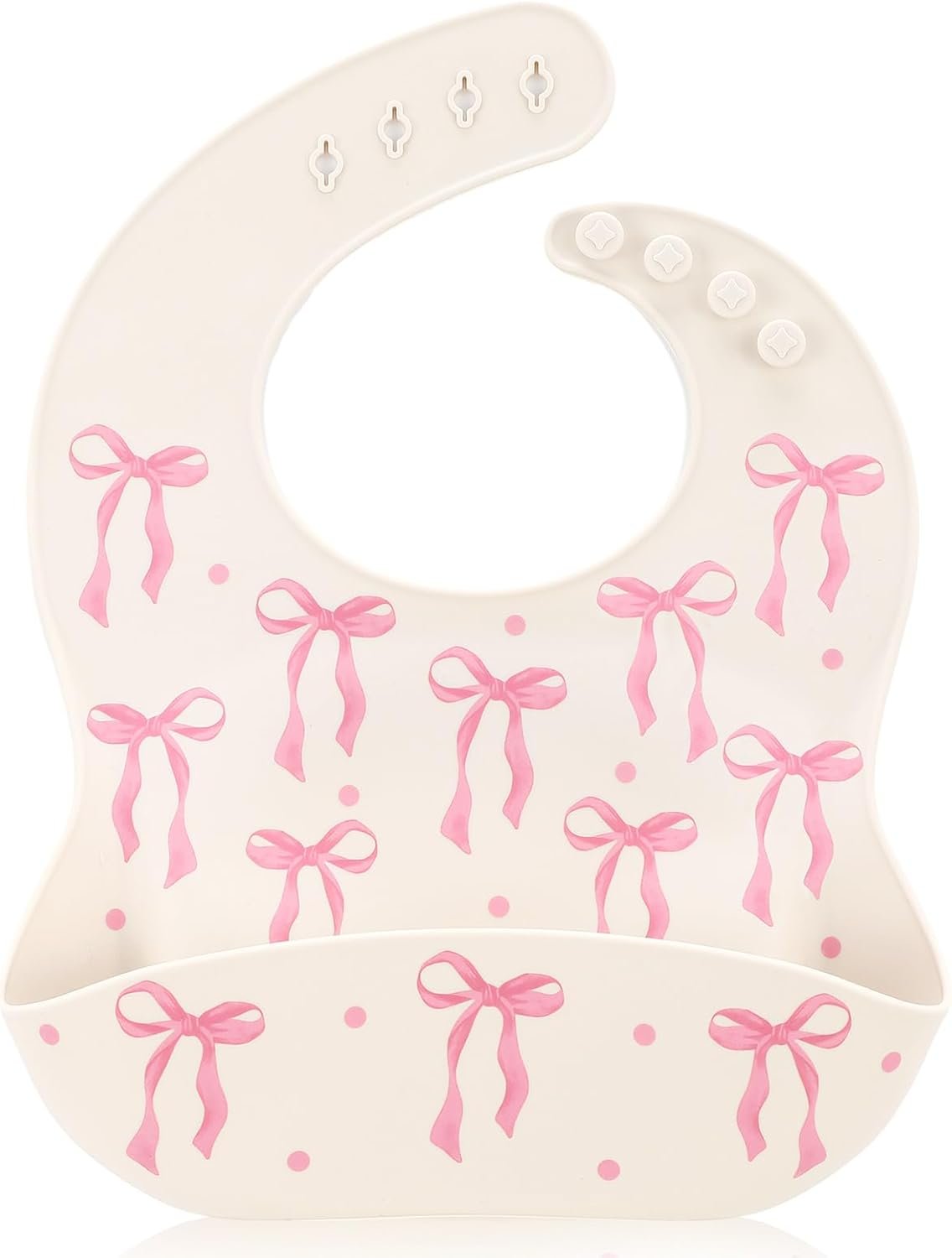 Remerry Silicone Bib for Baby Girls, Pink Waterproof Feeding Bib with Pocket Adjustable for Baby Toddlers Drooling Teething