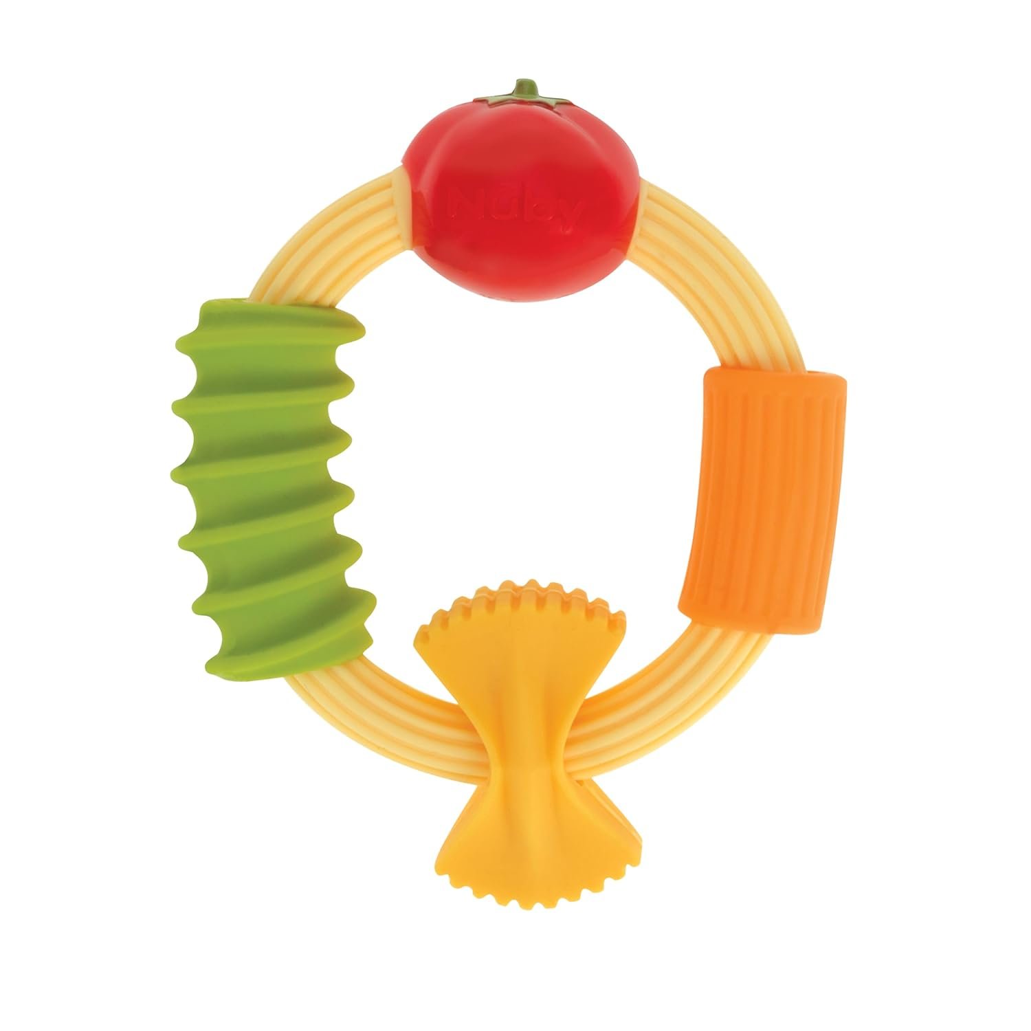 Nuby Pasta Ring Teether – 3+ Months – Soft, Silicone, Multi-Textured, Easy Grip Baby Teething Toy – Natural Teething Relief for Babies