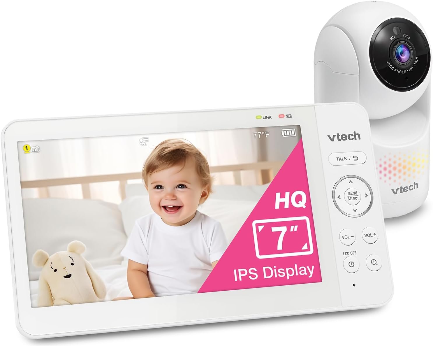 VTech Baby Monitor No WiFi with 7″ IPS Screen & Remote Pan Tilt Zoom – 5000mAh 12Hr Video Battery, 1000ft Range, Night Vision, Multi-Color Night Light, Two-Way Talk | Advanced HQ Max