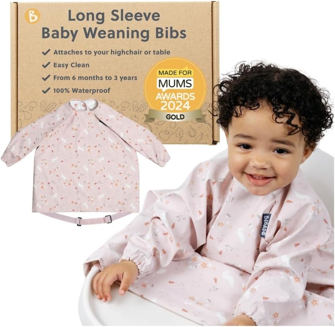 BIBaDO – Long Sleeve Baby Bibs – Babies & Toddlers 6-36 Months – Coverall Baby Led Weaning Bib – Easy Wipe, Soft & Waterproof