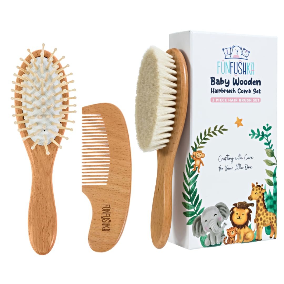 Baby Hair Brush Set for Newborns & Toddlers – Baby Brush and Comb Set – Ultra Soft Goat Hair Bristles, Perfect for Cradle Cap, Newborn Showers & Registries Gift, Comb Brush for Girls & Boys (Walnut)