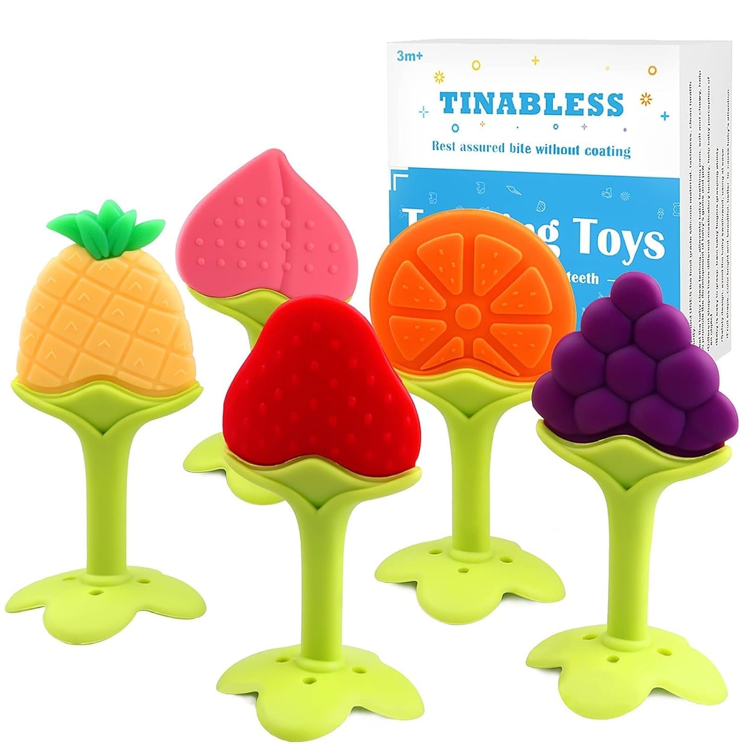 Teething Toys (5 Pack) – Tinabless Infant Teething Keys Set, BPA-Free, Natural Organic Freezer Safe for Infants and Toddlers, Silicone Baby Teethers