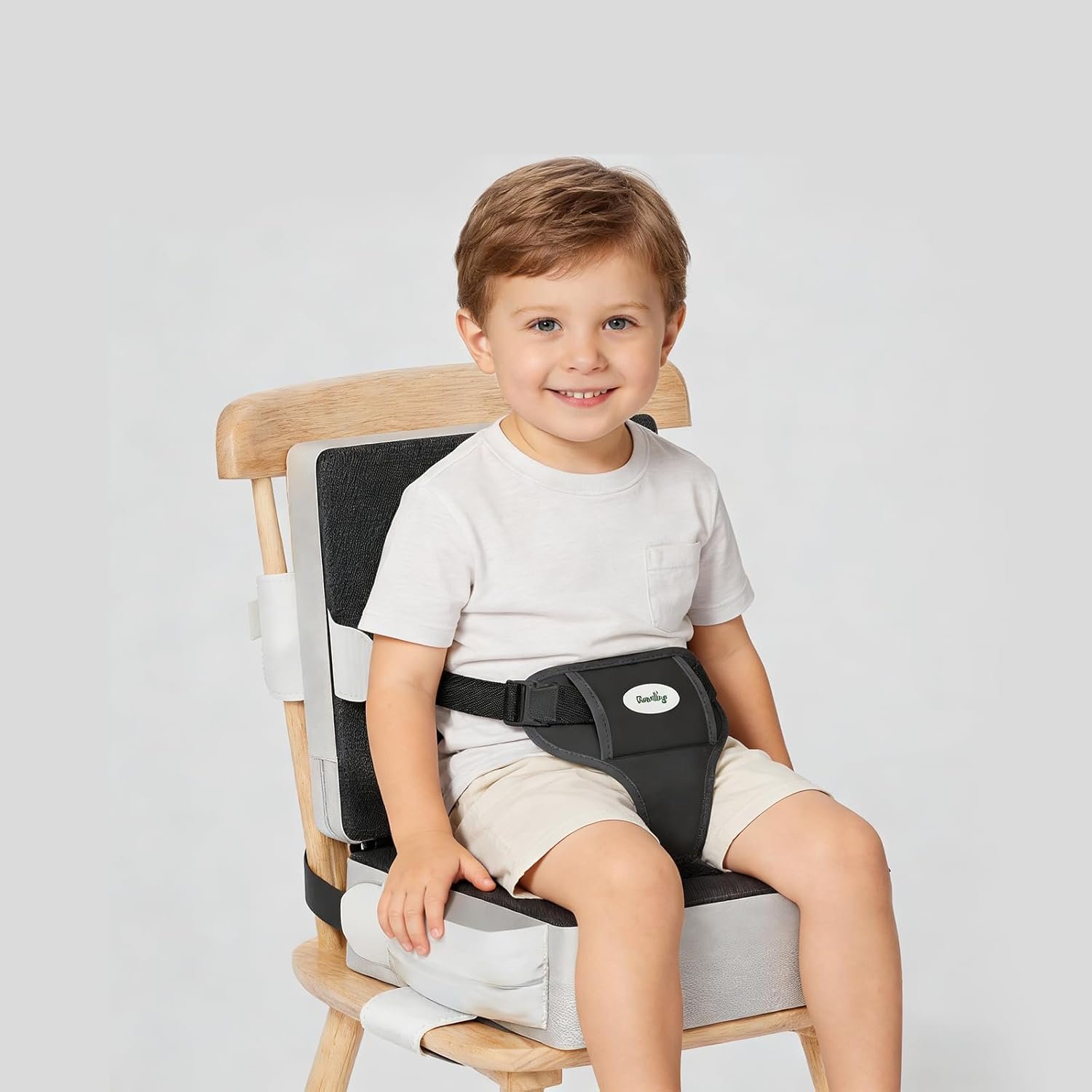 Toddler Booster Seat for Kitchen Chair, Anti-Slip Dining Table Booster Seat w/Backrest & Adjustable Shoulder Straps, Polyester Waterproof & High-Density Foam, Portable Travel Baby Increasing Cushion