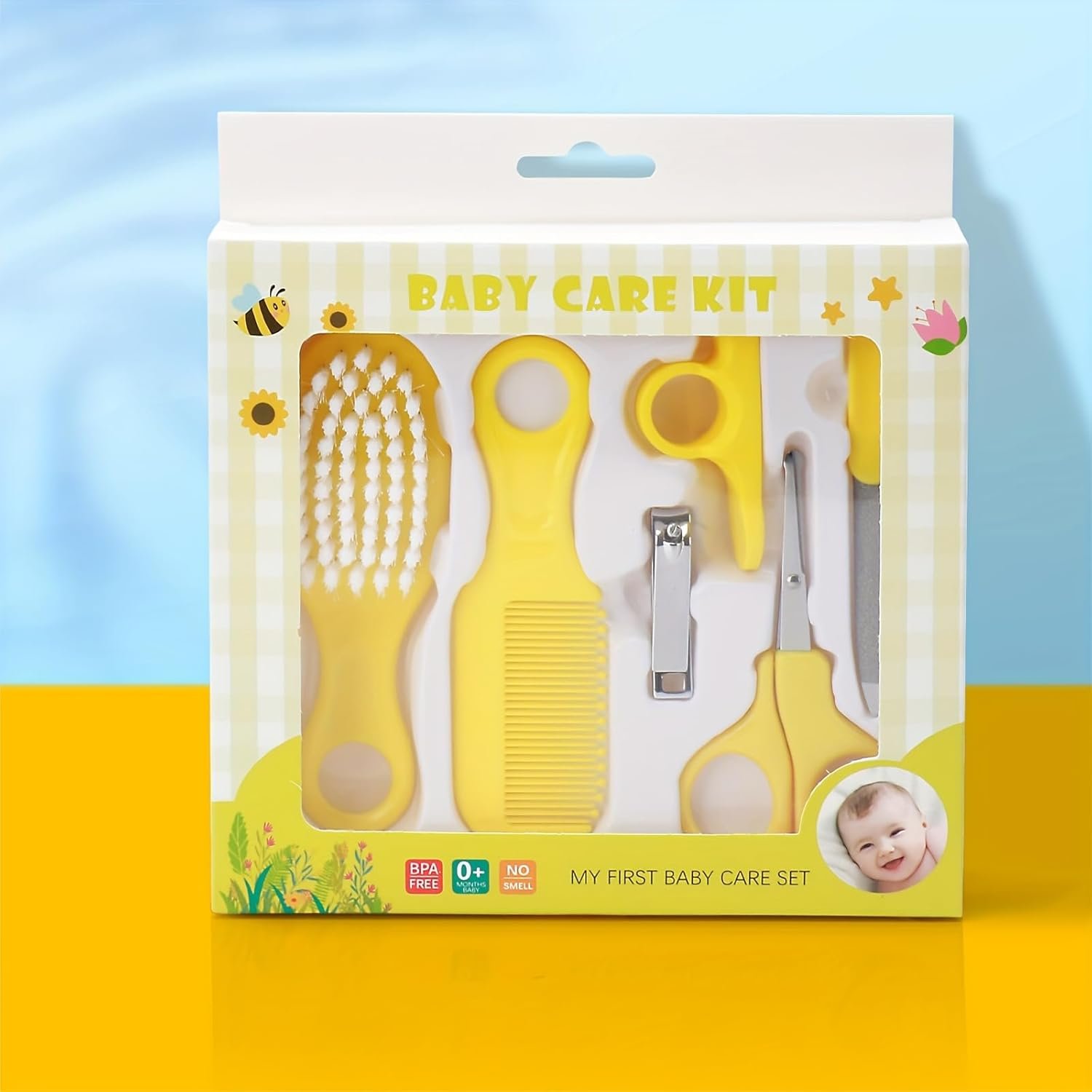 6Pcs Newborn Daily Care Kit, Baby Nail Hair Trimming Grooming Set with Comb for Newborn Home Use (Yellow)