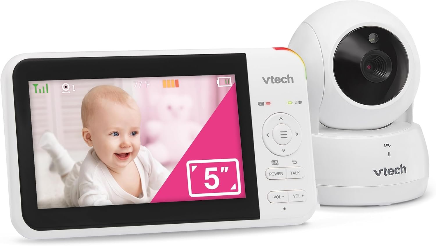 VTech VM924 5″ Pan Tilt Zoom Video Baby Monitor – No WiFi, 17 Hour Battery, 1000ft Range, Night Vision, Lullabies, Temperature Sensor & 2-Way Talk – Ideal for New Parents