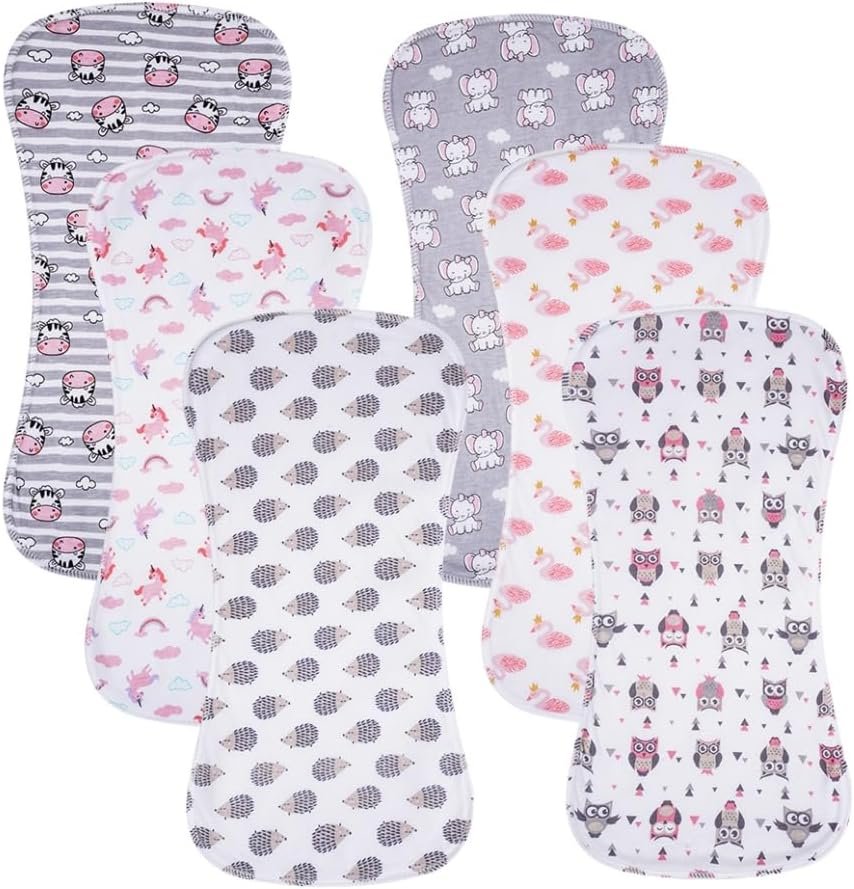 6 Pack Cotton Baby Burp Cloths Extra Absorbent Soft for Baby Boys and Girls (Multi02)