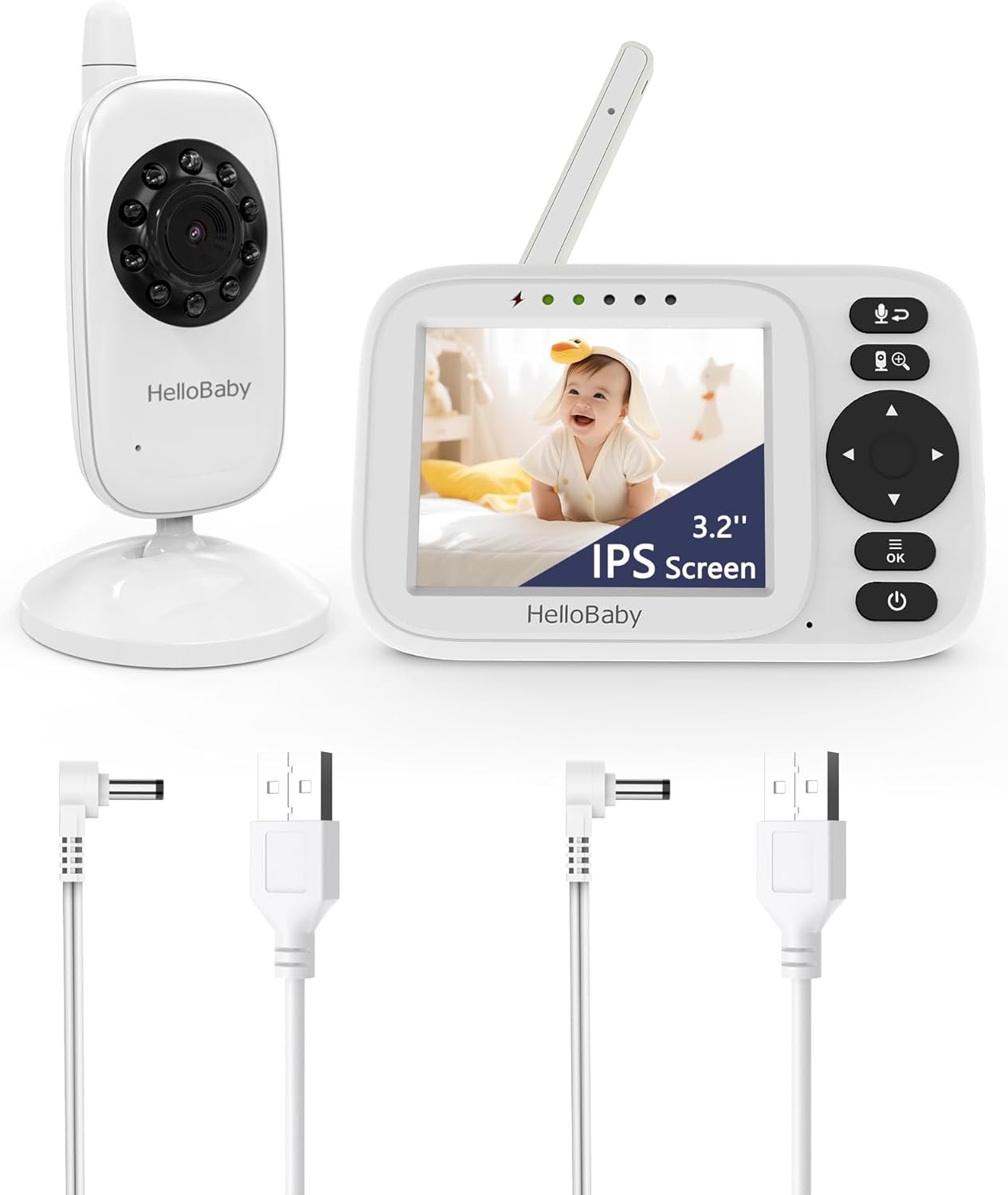 HelloBaby Monitor No WiFi Video Baby Monitor with Camera and Audio – 3.2″ Screen, 2-Way Talk, Night Vision, 8 Lullabies,Temperature, Manual Baby Camera Adjustment,1000ft,ECO,USB Cable | HB2438 Upgrade