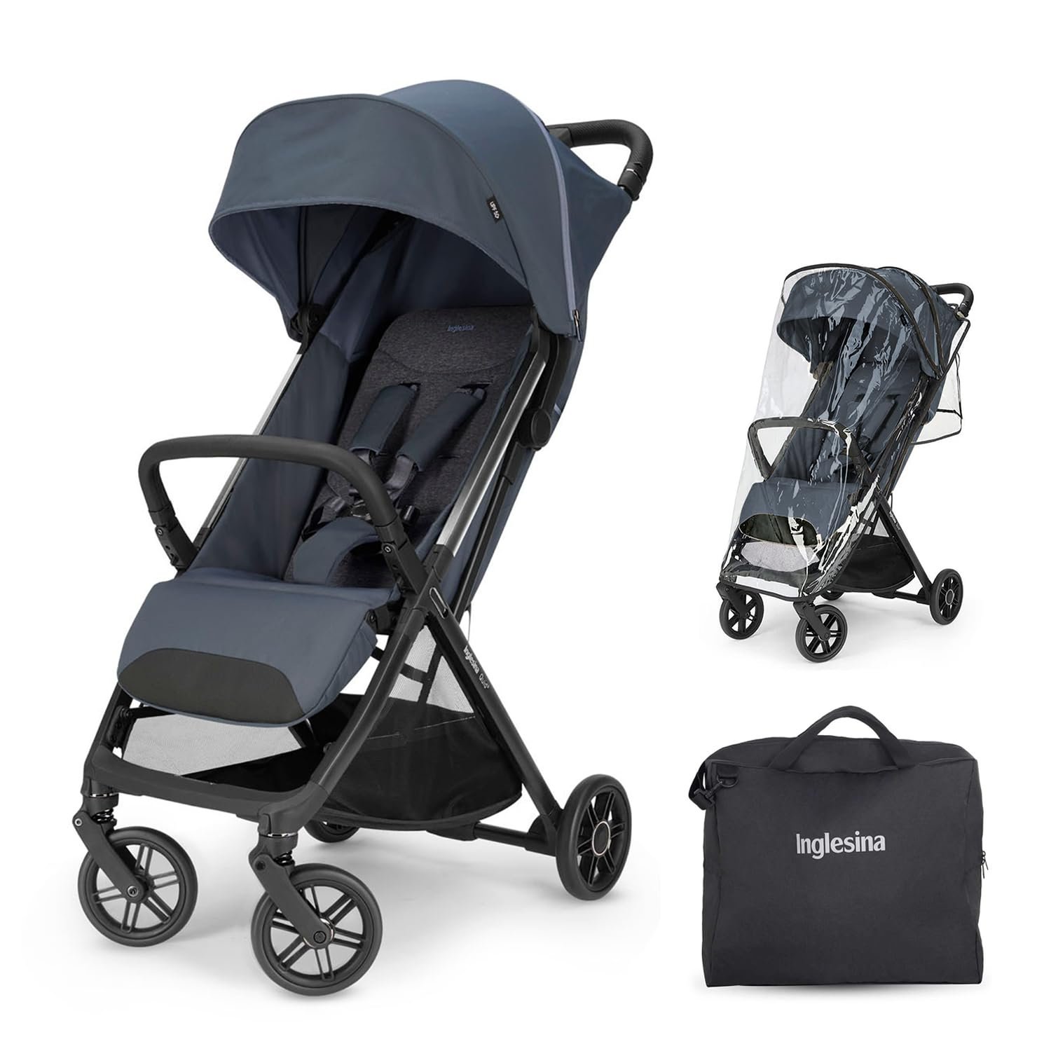 Inglesina Quid 3 Travel Stroller – Astral Blue | Travel Stroller for Airplane, Umbrella Stroller for Baby & Toddler 0-55 lbs, Car Seat Compatible w/Carry Bag, Wheel Covers & Raincover – Bundle Kit