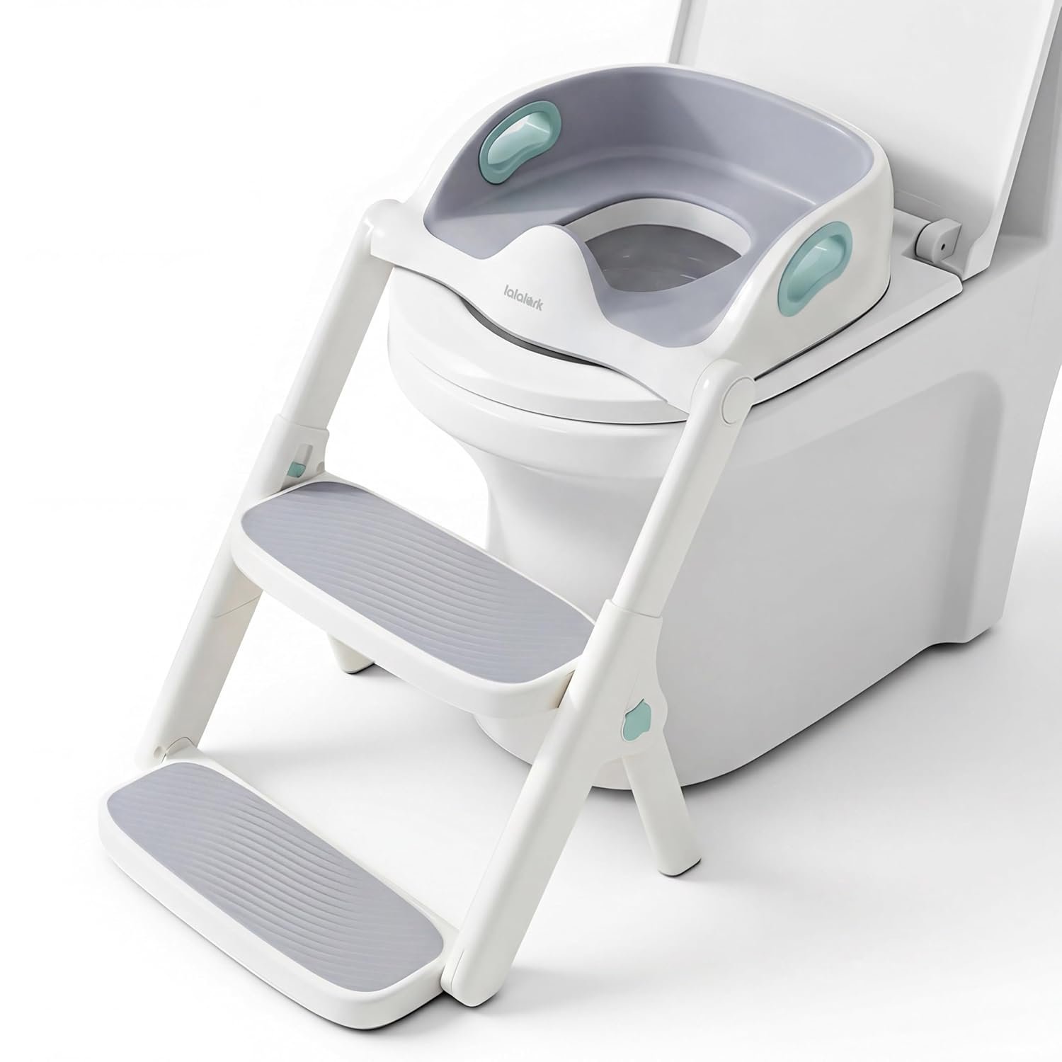 lalalark Potty Training Seat, 2-in-1 Toddler Toilet Seat with Steps, Upgrade Potty Step Stool for Toddler with Anti-Slip Pad Step Stool, Extended Splash Guard, Foldable Potty Ladder Boys Girls, Green
