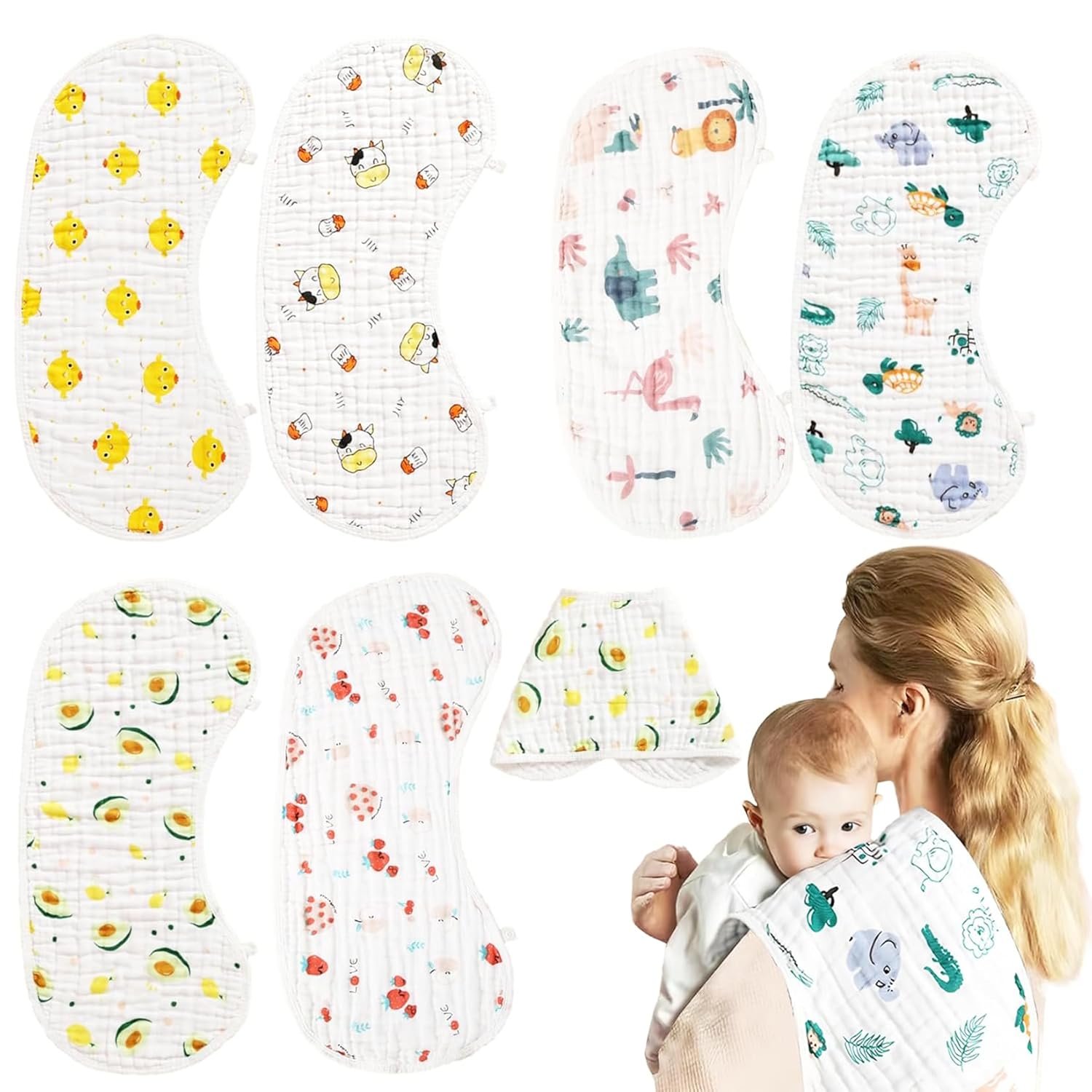 Muslin Burp Cloths, 6 Layers Baby Burp Cloths 6 Pack, Ultra-Soft Burping Cloth, Organic Cotton Boy Girl Burp Cloes Absorbent Spit-Up Cloths Mom Newborn Essentials Gift Set