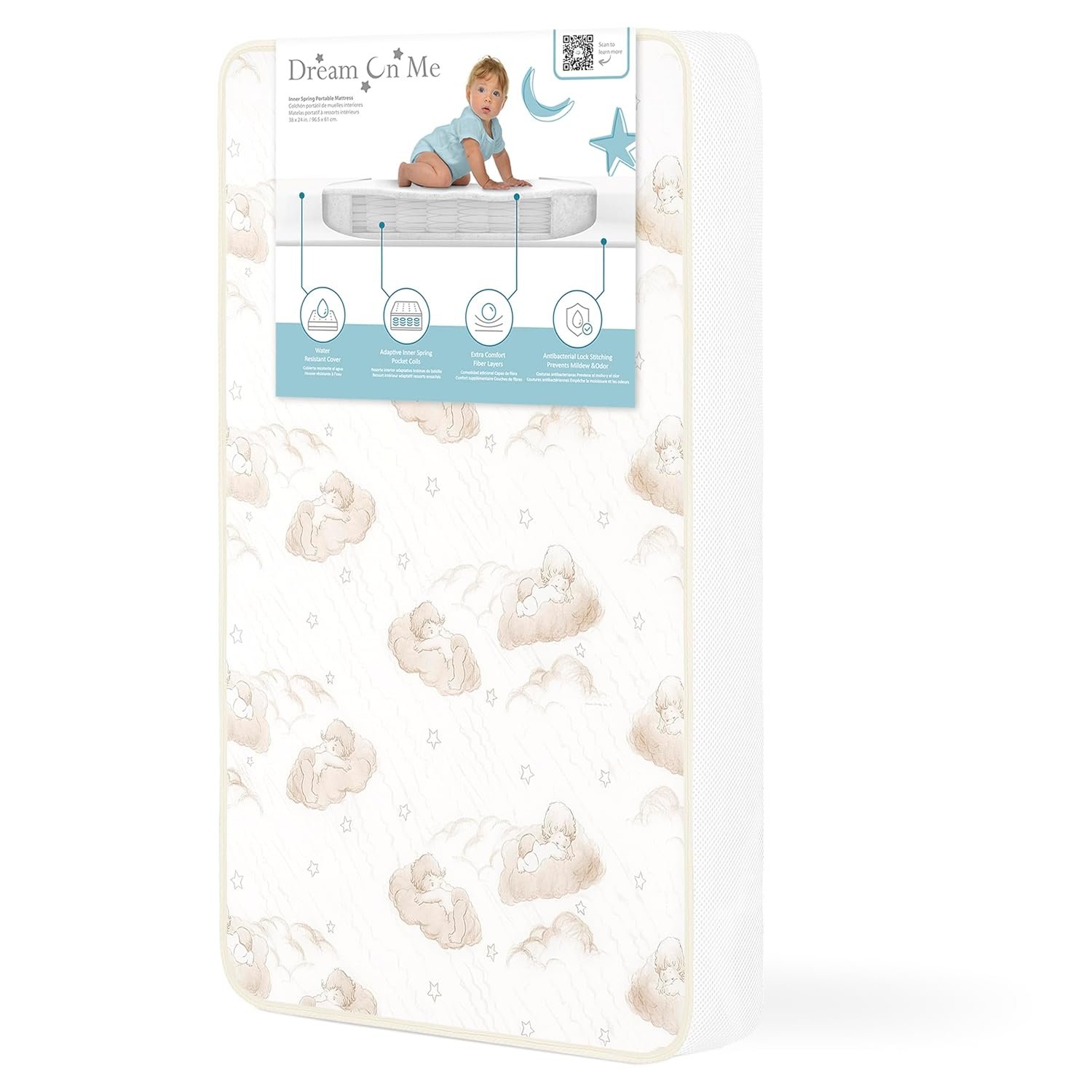 Dream On Me 2-in-1 Breathable Dual-Sided Portable/Mini Crib Coil Mattress – 3” Firm Innerspring Core, Waterproof Vinyl Cover, GREENGUARD Gold Certified, Fits Standard Mini & Portable Cribs