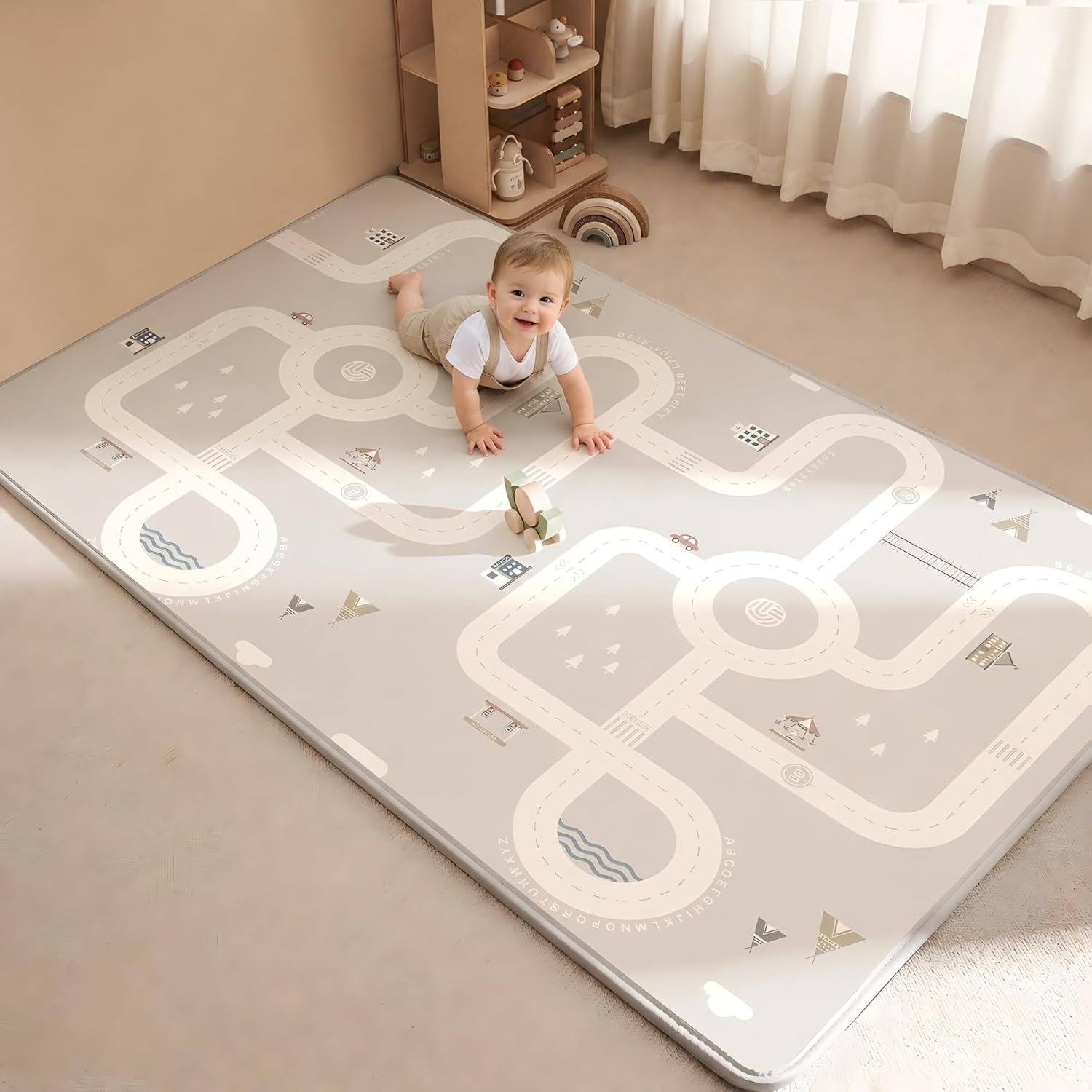 Baby Play Mat for Crawling & Tummy Time, 79″ x 55″ Rollable Floor Mat, 0.6″ Thickened XPE Foam, Seamless Waterproof Non-Slip Reversible Design for Babies, Toddlers & Kids