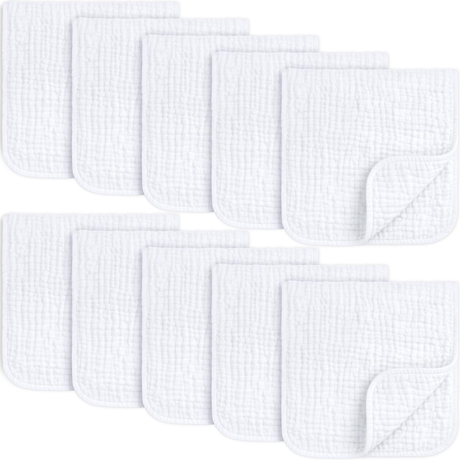 KeaBabies Organic Muslin Burp Cloths Baby Boy, Girl – 10-Pack 100% Cotton Muslin Burping Cloths for Babies, Newborn, 21×10 Large & Absorbent Spit Up Rags, Baby Washcloth, Infant Towels (Soft White)