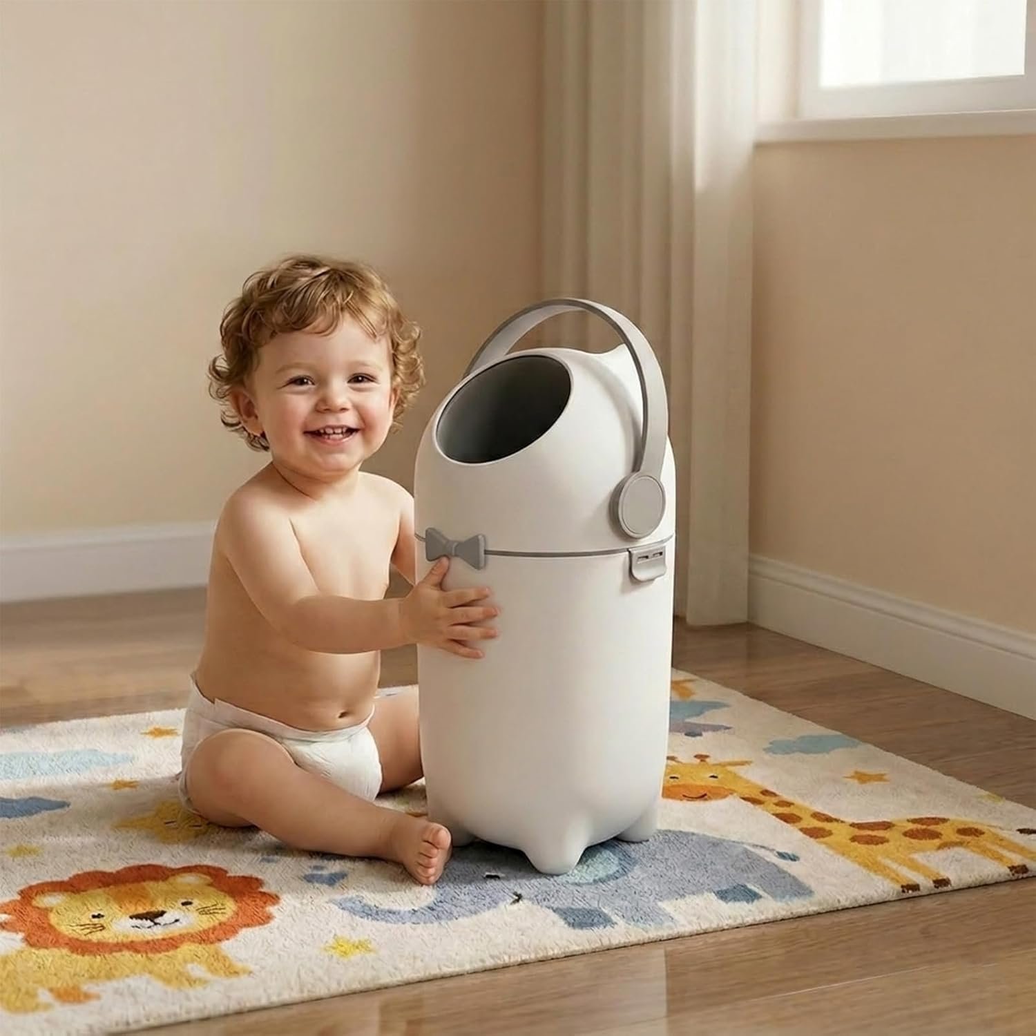 Diaper Pail with Airtight Lid, 15 Liter/ 4 Gallon Nursery Trash Can Odor Control Diaper Bin, Holds Up to 16 Diapers Portable Baby Diapers Pail Plastic Trash Can for Nursery Baby (White)