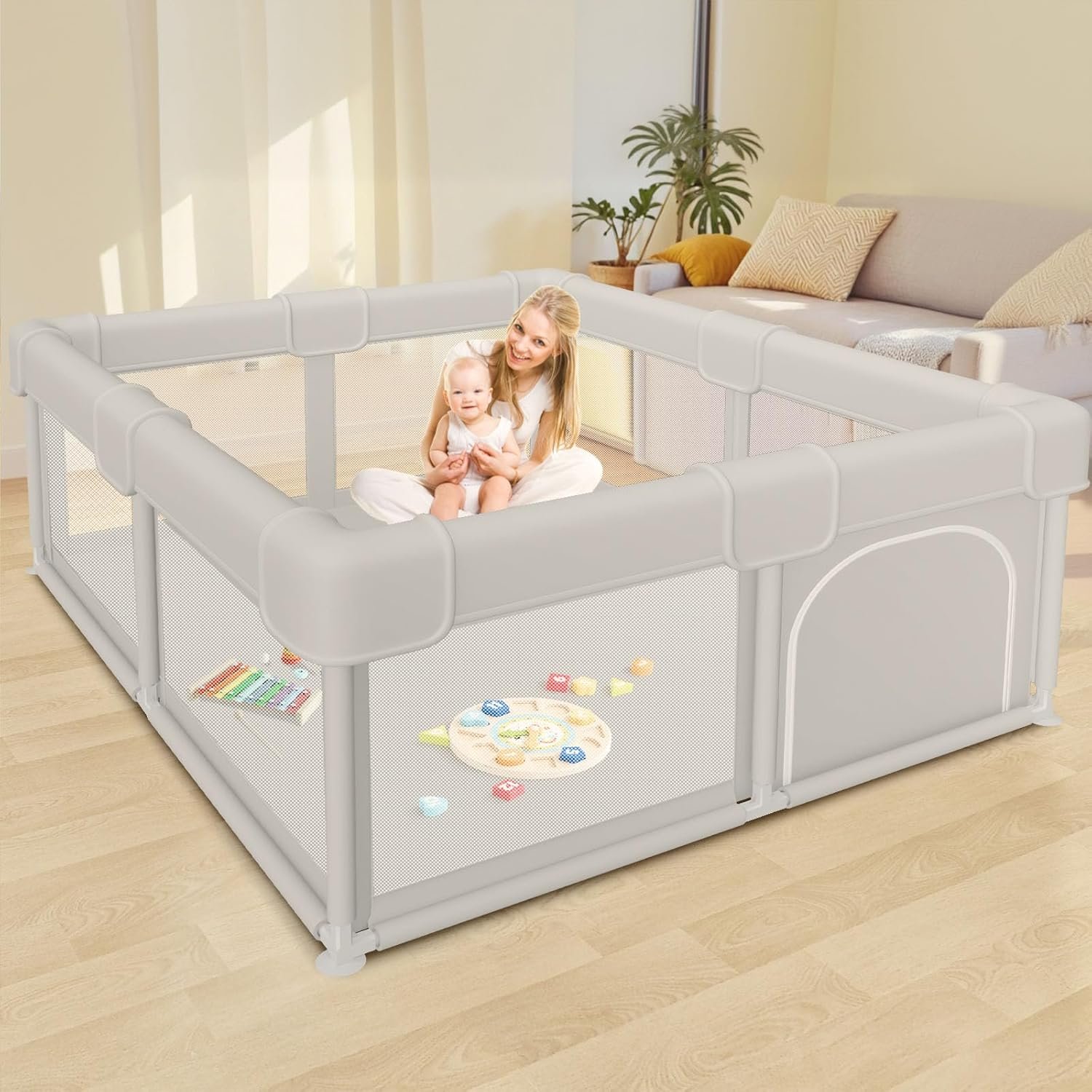 Besuhot Baby Playpen Baby Playard, Play Pen for Babies and Toddlers with Gate, 50×50 Fence, Sturdy Safety Playpen, Indoor & Outdoor Kids Activity Center