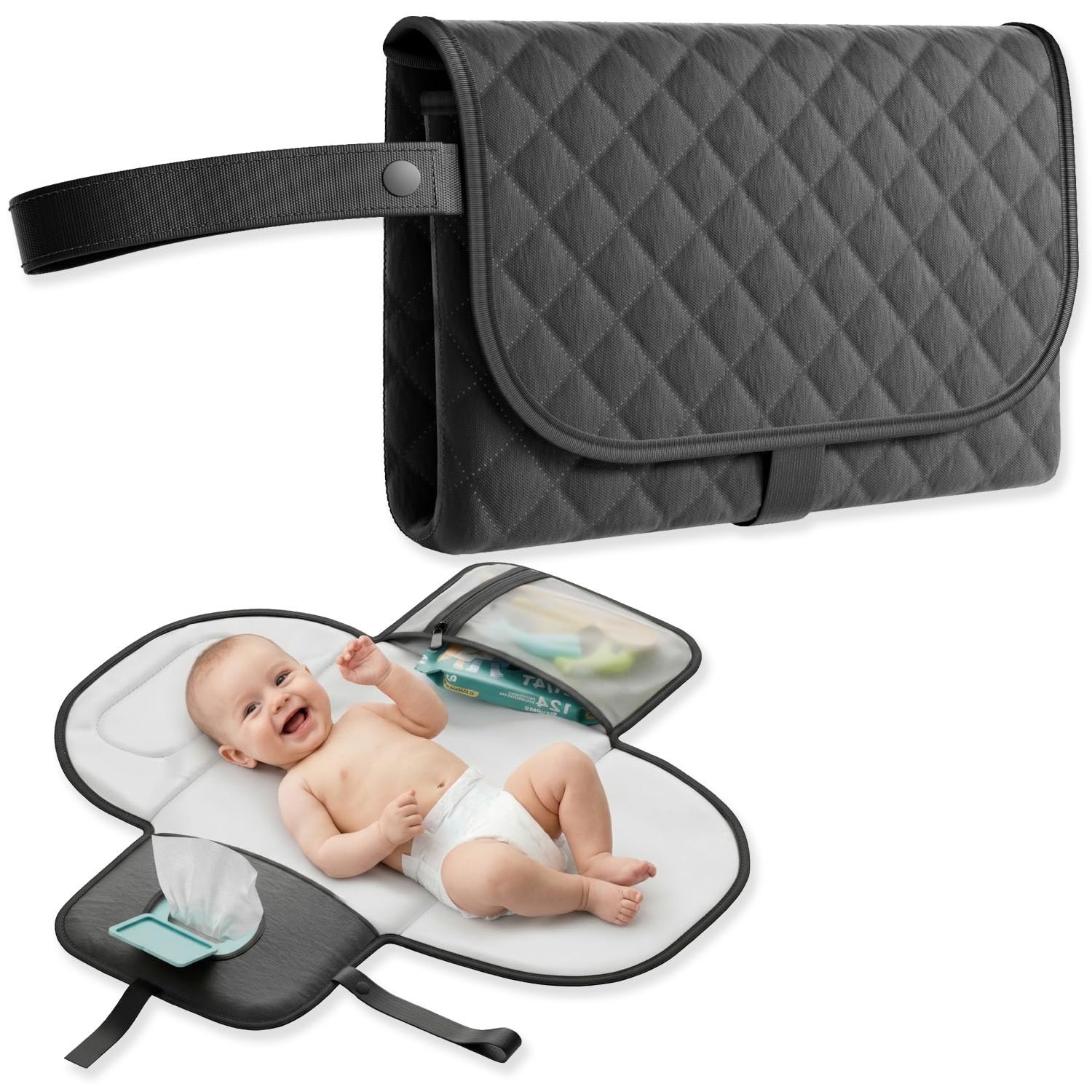 Portable Changing Pad for Baby Travel Use, Compact Diaper Change Mat for On The Go Parents, Easy to Carry Design – Black