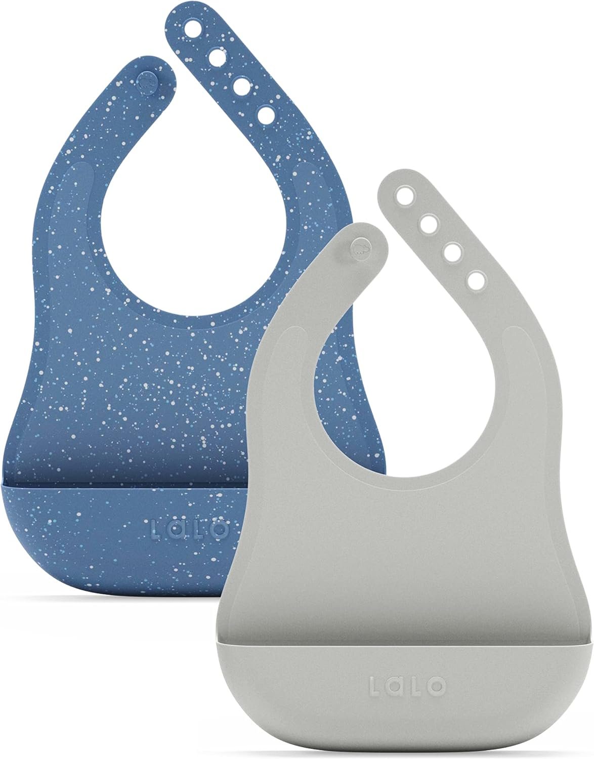 Lalo The Bib – Waterproof, Non-Toxic Silicone Baby Bib with Adjustable Neck Band & Silicone Food Pouch Catcher, Set of 2
