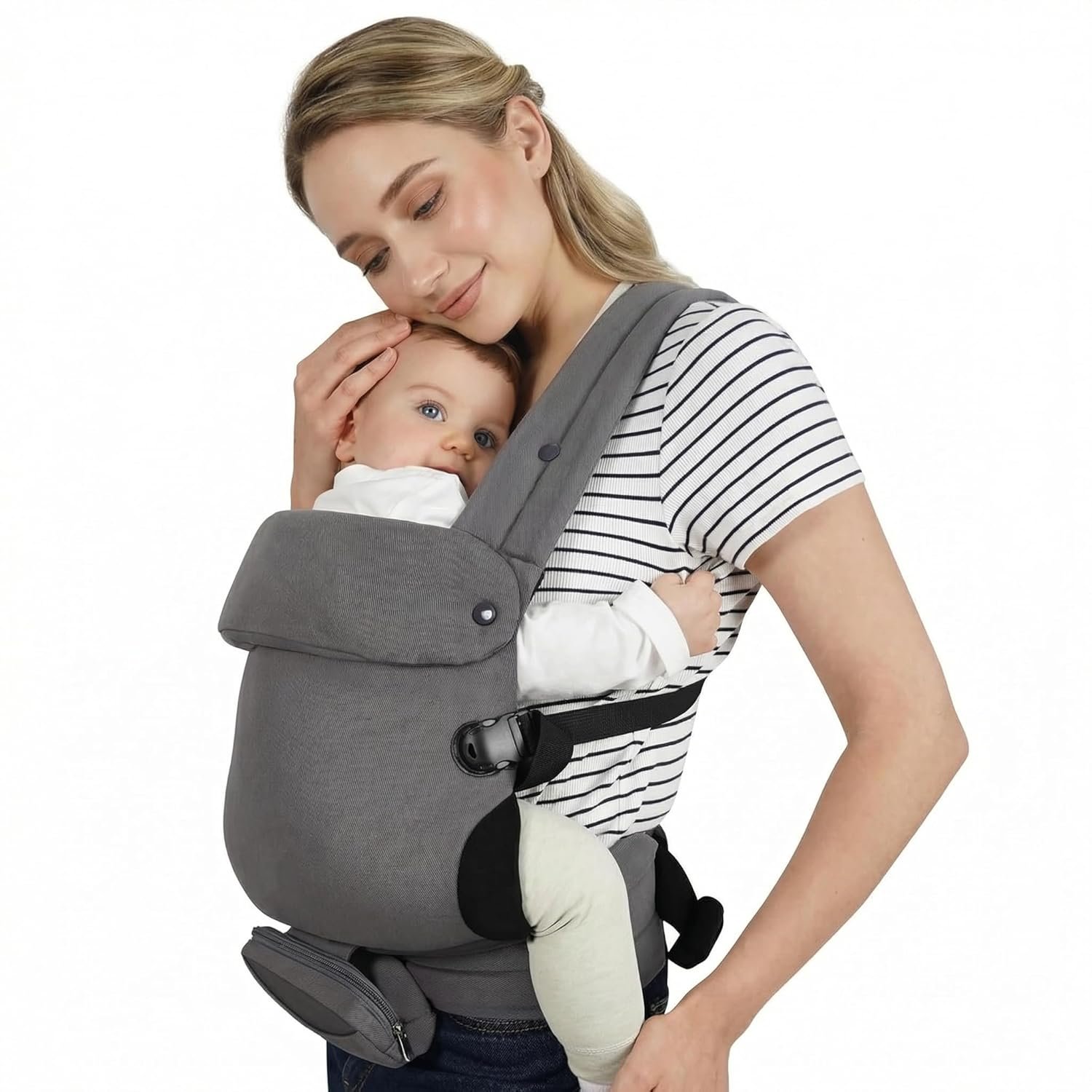 Ergonomic Baby Carrier Newborn to Toddler (7-44 lbs), Lightweight Infant Carrier with Windproof Cover & Bottle Bag, All-Position Toddler Carrier for Hands-Free Parenting
