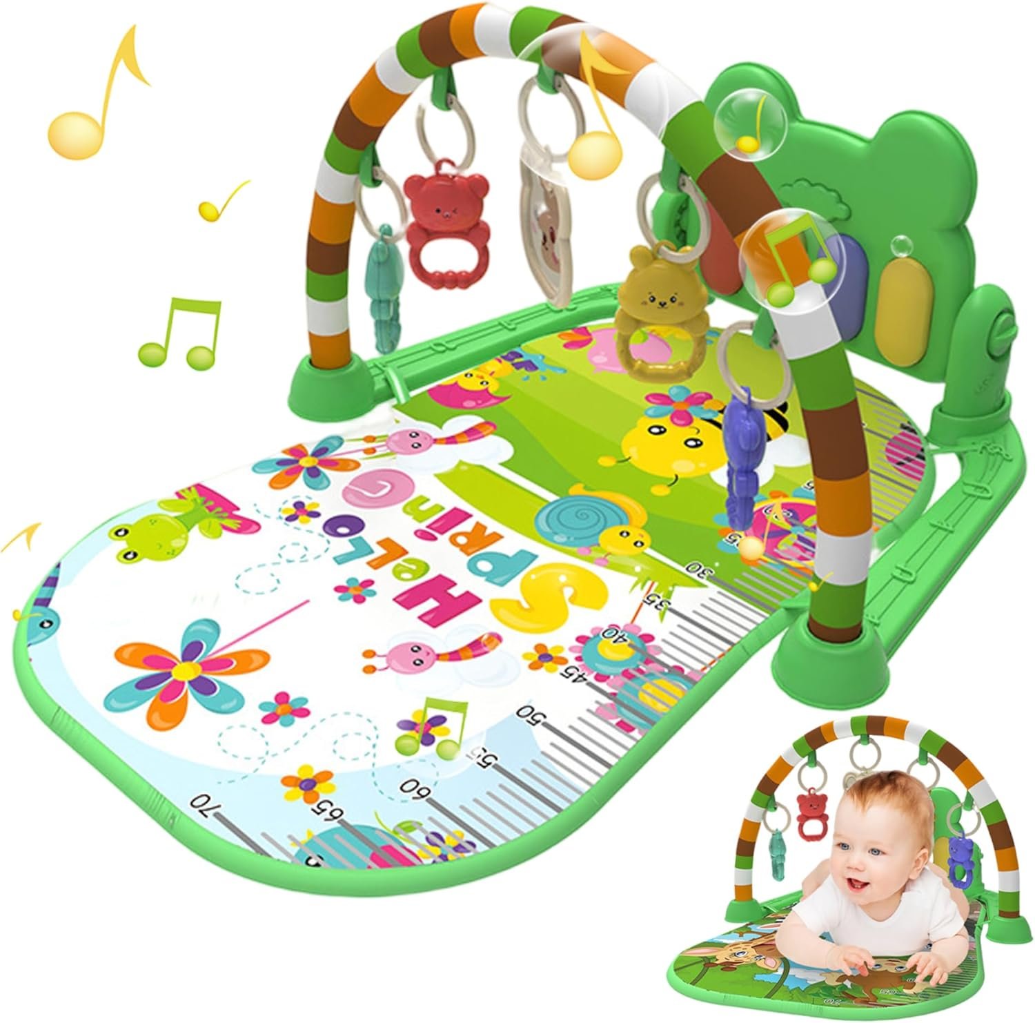 Baby Activity Center with Music & Light Safe & Easy Baby Gym Play Mat with Rattle Pendant Removable Adjustable Board Infant Gifts for Newborns and Toddlers