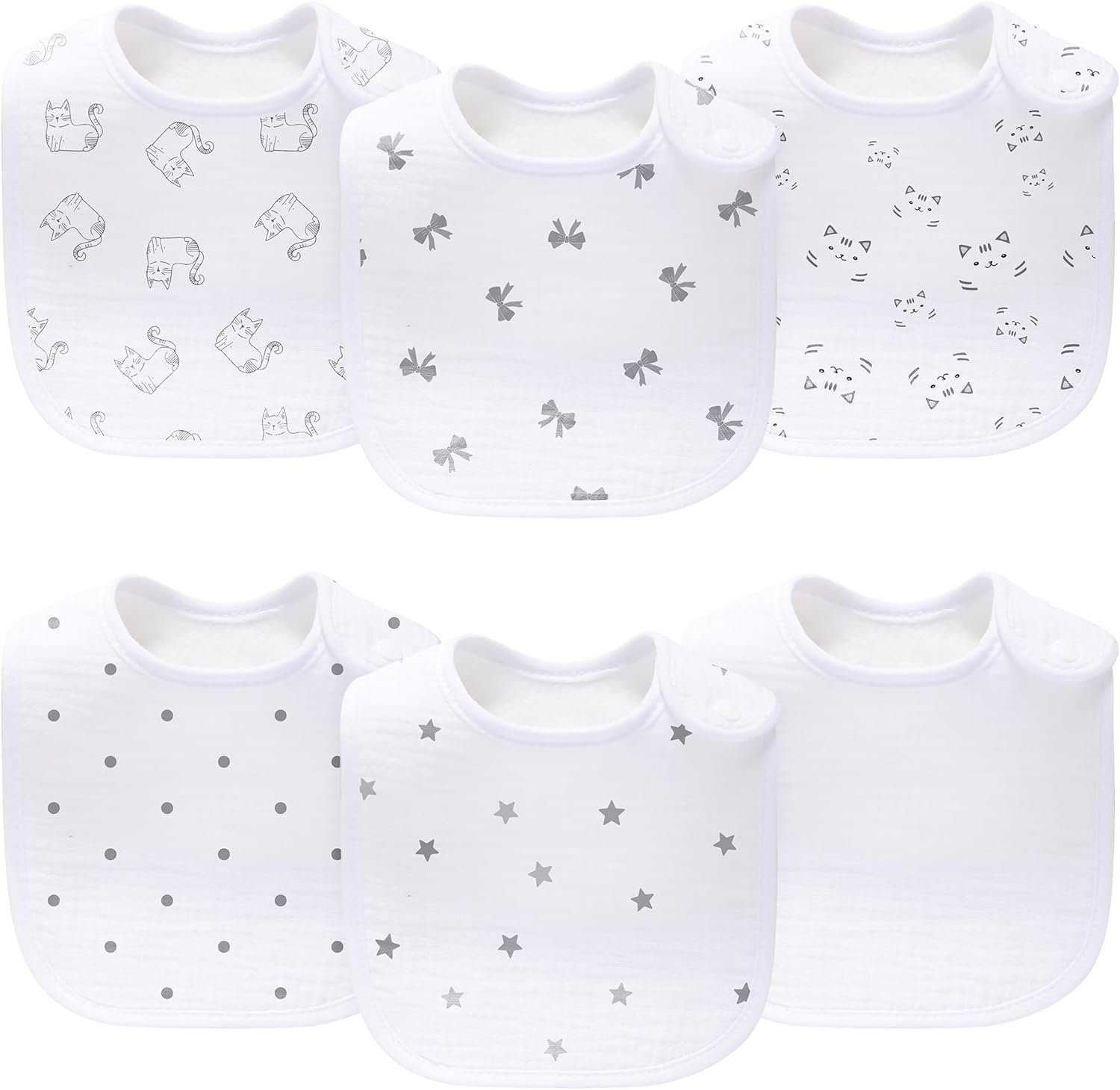 Baby 6-Pack Unisex Muslin Bibs, Absorbent, Soft, and Cute for Baby Boys and Girls, 100% Cotton
