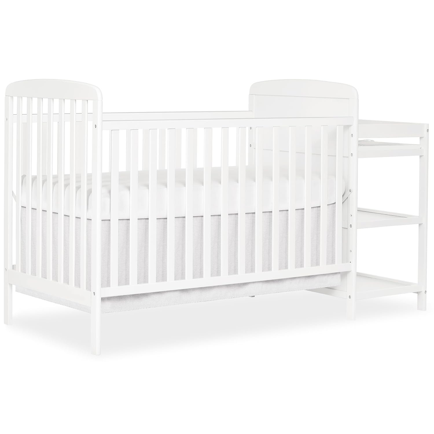 Dream On Me Anna 3-in-1 Convertible Full-Size Baby Crib & Changer with Storage in White, GreenGuard Gold & JPMA, Pinewood, Converts to Day & Toddler Bed, 3 Mattress Heights, 1″ Changing Pad