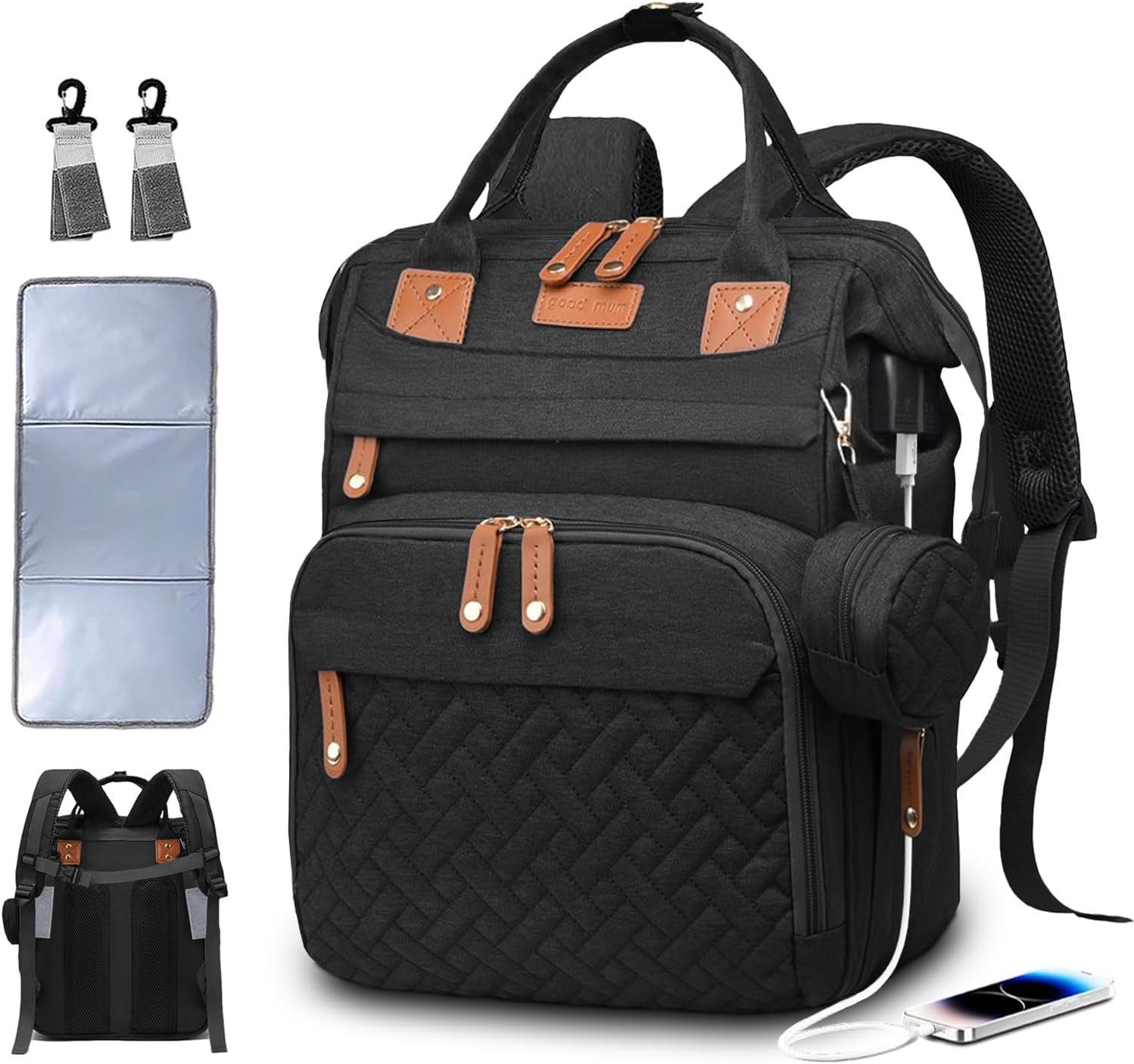 SHITIESHOU Diaper Bag Backpack Baby Bag for Mom Dad with Changing Pad, 19 Pockets, Large Waterproof Travel Baby Girl Boy Toddle Diaper Bag with Insulated Pocket, Baby Shower Gifts, Black