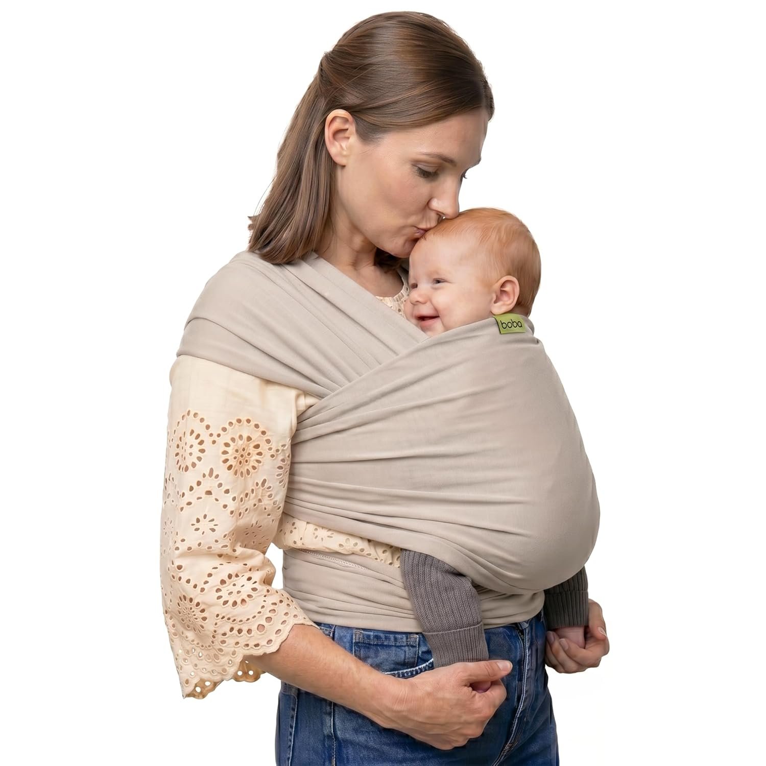 Boba Baby Wrap Carrier – Original Baby Sling Carrier for Newborns (7–35 lbs), Soft, Secure, Hands-Free & Ergonomic, Ideal for Comfortable Bonding, New Parents (Beige)
