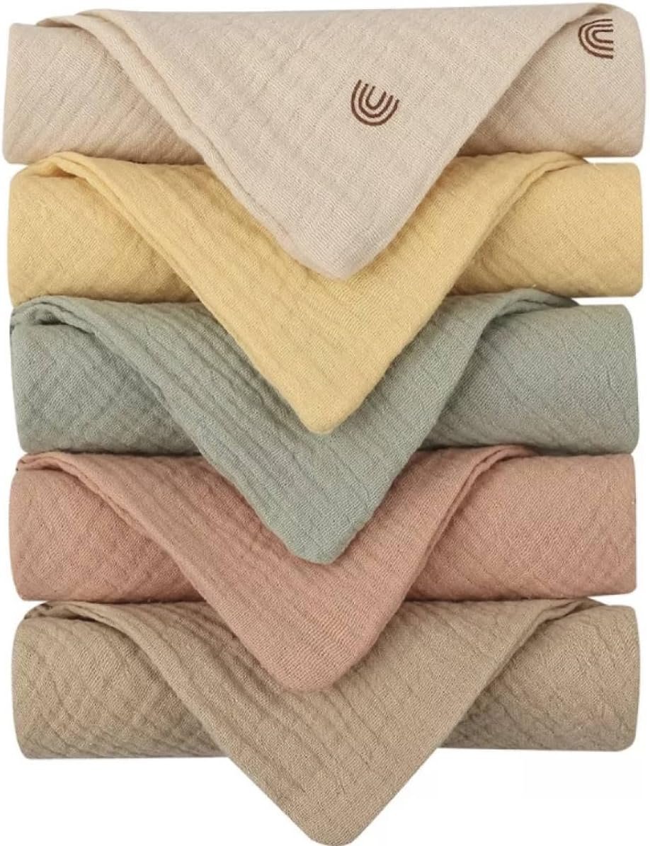 Baby Burp Cloths 10×10 | 6-Pack Organic Muslin Cotton, 4-Layer Absorbent Washcloths | Ultra-Soft, Quick-Dry Newborn Essentials