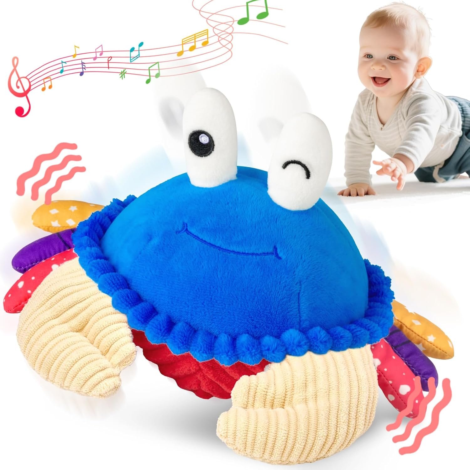 Baby Toys 6-12 Months, Musical Crawling Crab Plush Toy – 40 Songs & Recording Feature, Dancing Walking Moving Bouncing Tummy Time Toy, Sensory Toys for Toddlers 1-3, Birthday Gifts for Infants