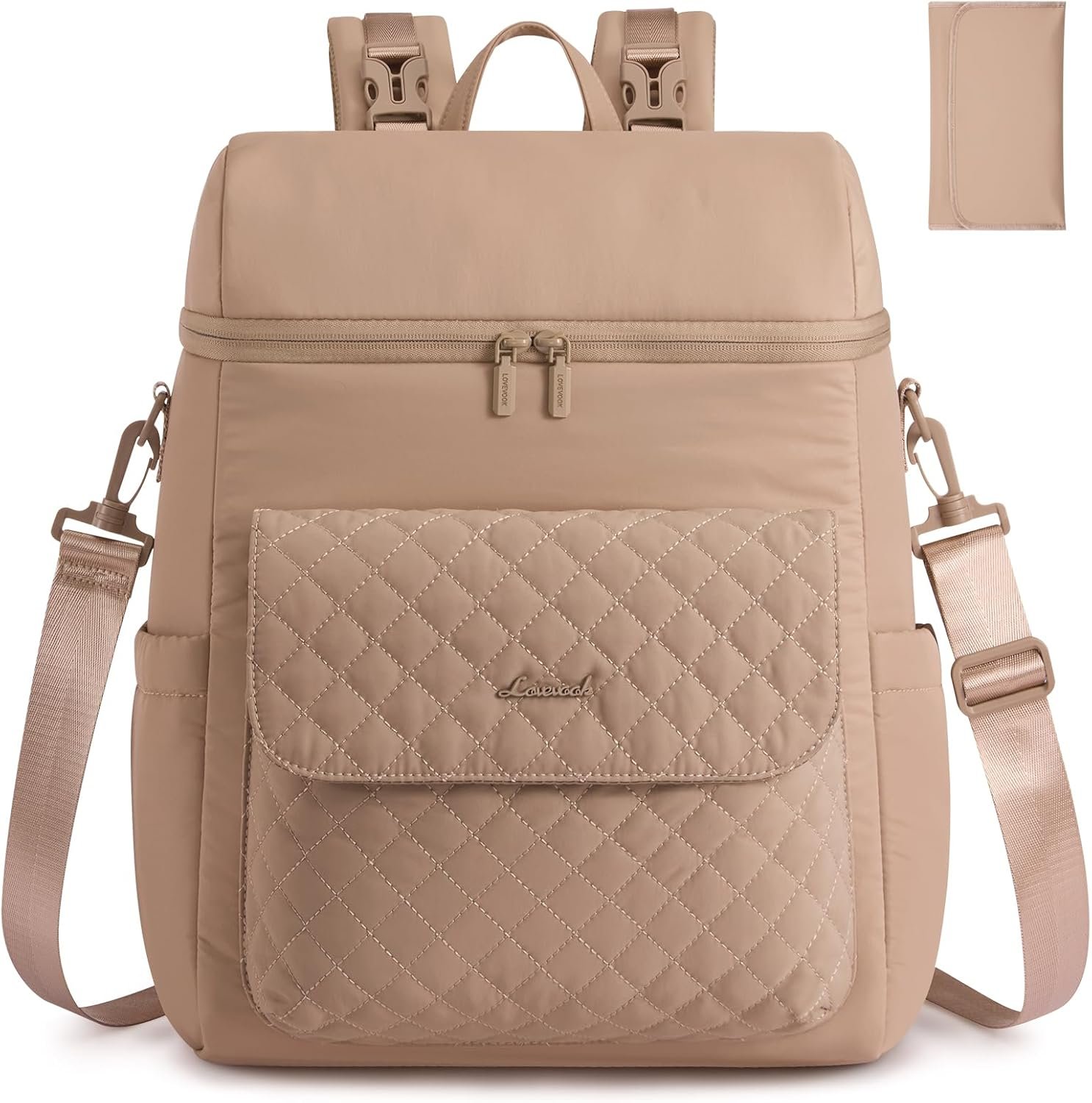 LOVEVOOK Diaper Bag Backpack, 3 in 1 Baby Bag with Changing Pad & Detachable Straps, Large Diaper Backpack for Mom Dad with Stroller Buckles