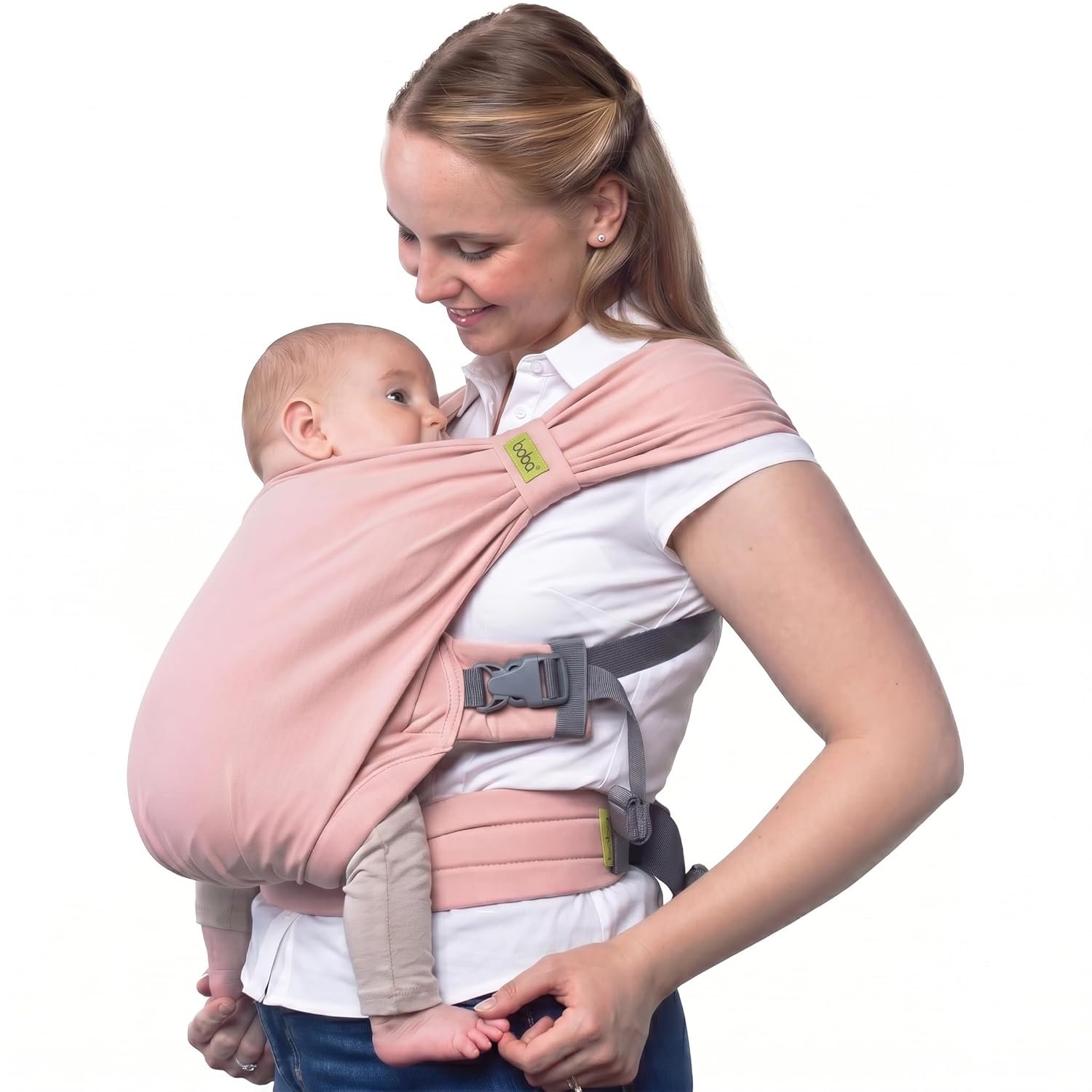 Boba Bliss Pre-Wrapped Baby Carrier with Buckle – Newborn to 7-35 lbs Light, Breathable & Easy to Adjust Hybrid Infant Sling & Toddler Carrier – Certified Hip-Healthy for 0-18 Months – Bloom
