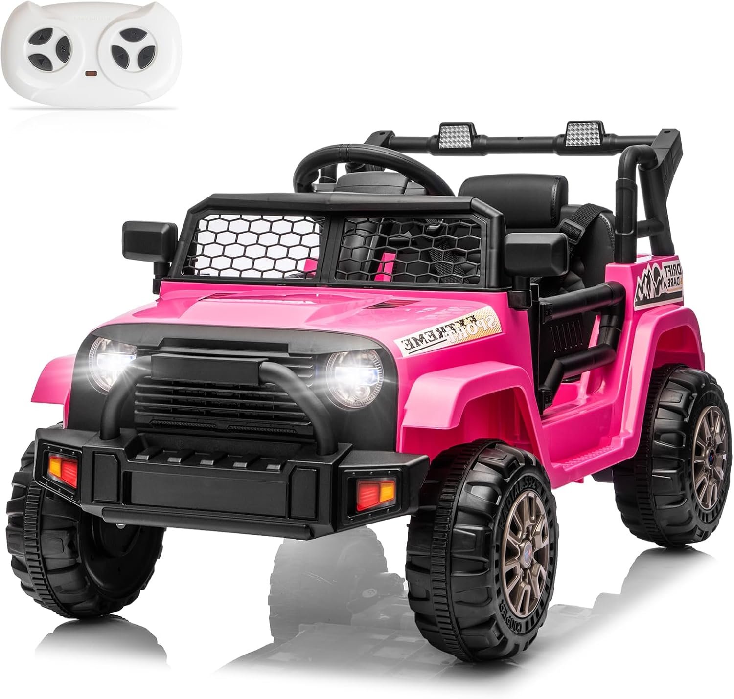 Winado 12V Electric Car for Kids, Ride on Truck for Toddlers with Remote Control, Battery Powered Kids Electric Vehicle to Drive w/Bluetooth, Soft Start, LED Lights – Pink