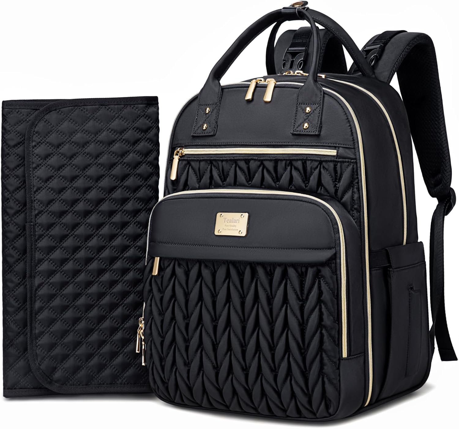 Tealari Diaper Bag Backpack,Stylish Baby Diaper Bag,Waterproof Travel Diaper Backpacks Baby Bags with Changing Pad,Stroller Straps,Insulated Pockets (Black)