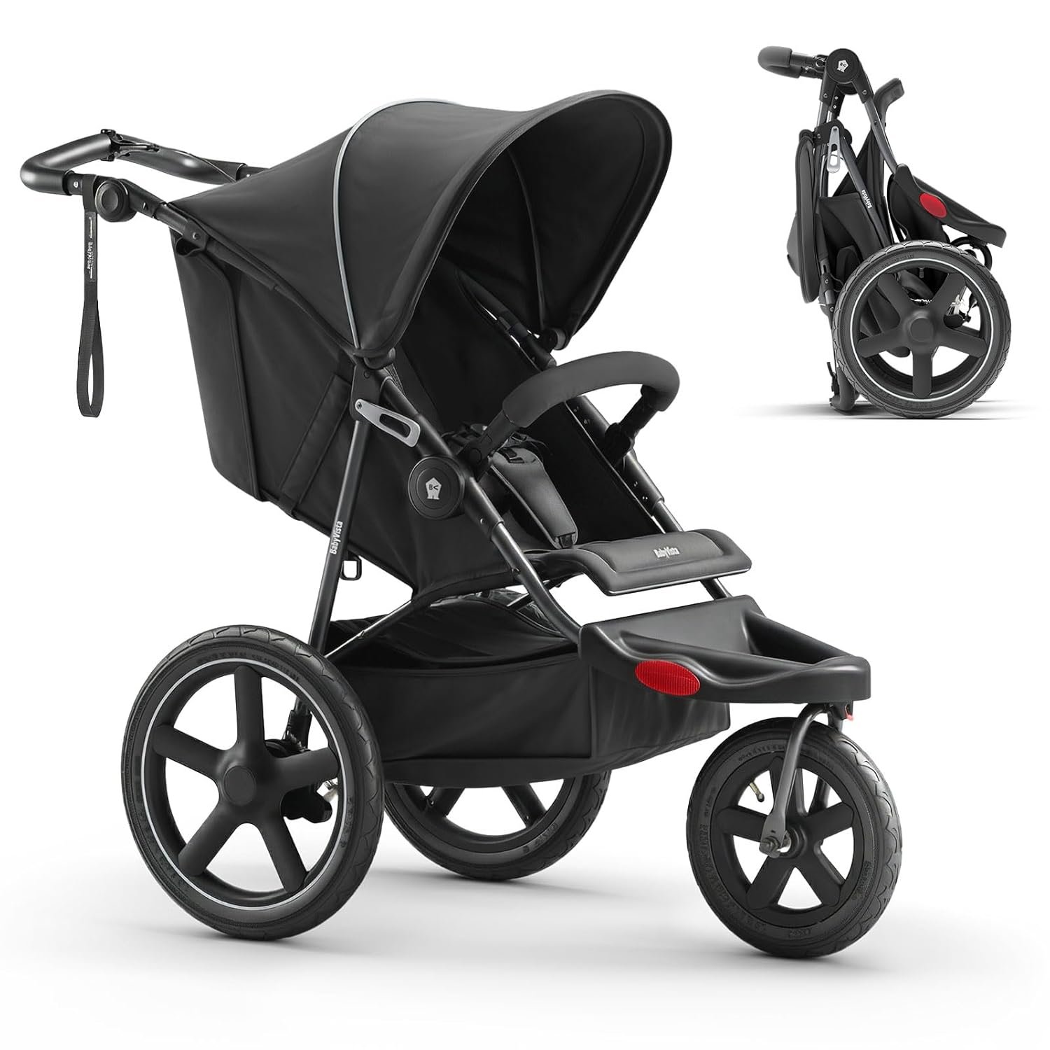 Jogging Stroller, All-Terrain Frame, 12″/16″ Inflatable Tires with Angled Valve, Disc Hand Brake & Foot Brake, Adjustable Handlebar, Foldable Jogger Stroller for Babies & Toddlers