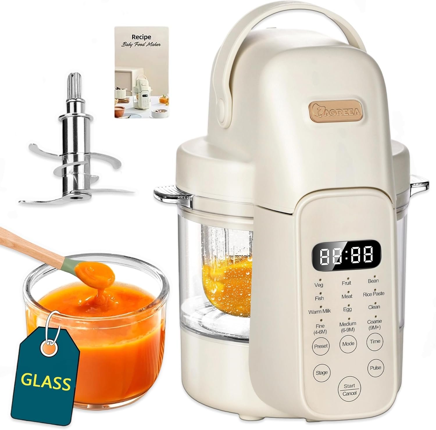 IAGREEA Baby Food Maker, 9-IN-1 Glass Baby Food Processor Steamer Puree Blender Grinder, One Step Auto Cooking Machine for Homemade Baby Food, BPA-Free
