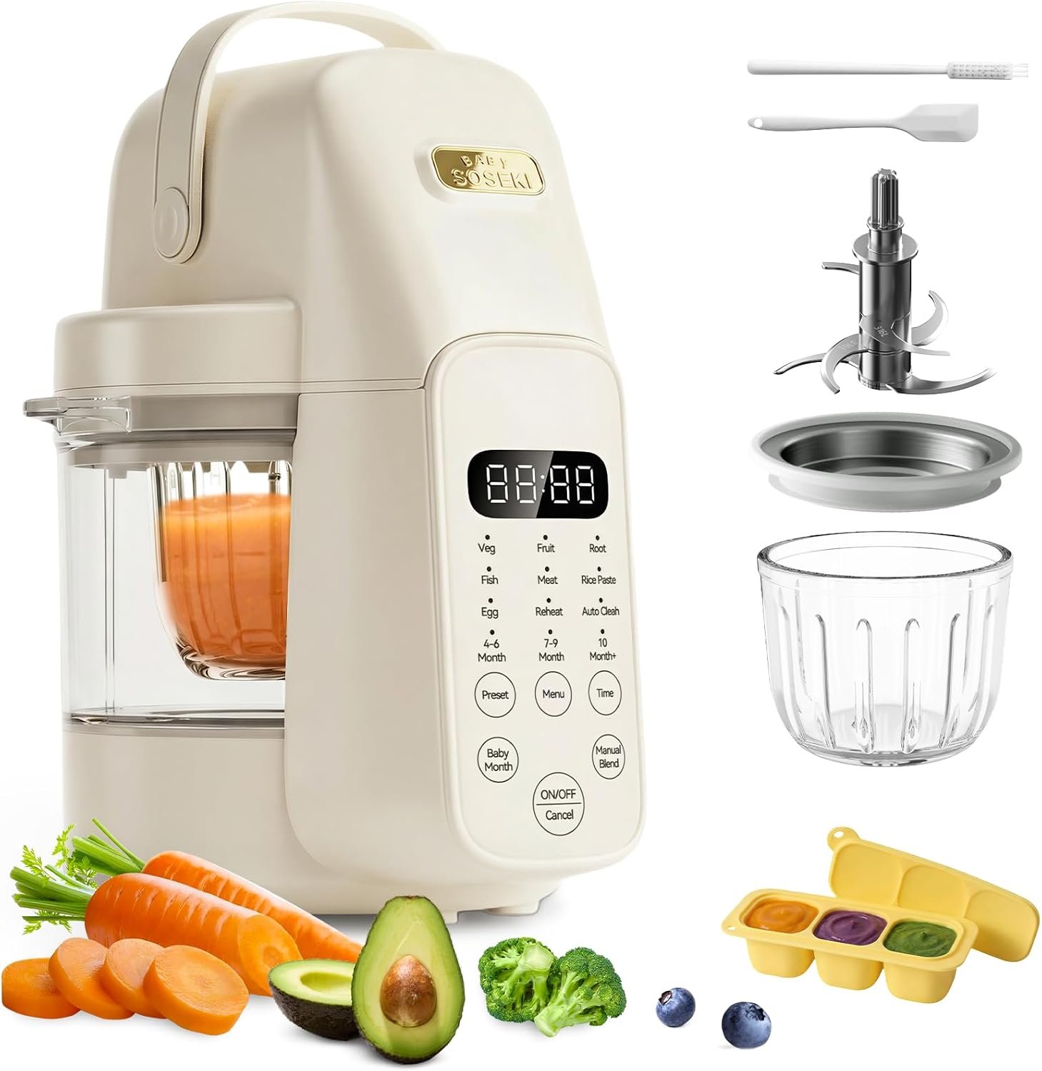 SosekiBaby FM01 Glass Baby Food Maker Steamer and Blender, 316L Stainless Steel Blades,One Step Baby Food Processor Puree Maker for Homemade Baby Food, Auto Cooking & Easy Cleaning,BPA-Free