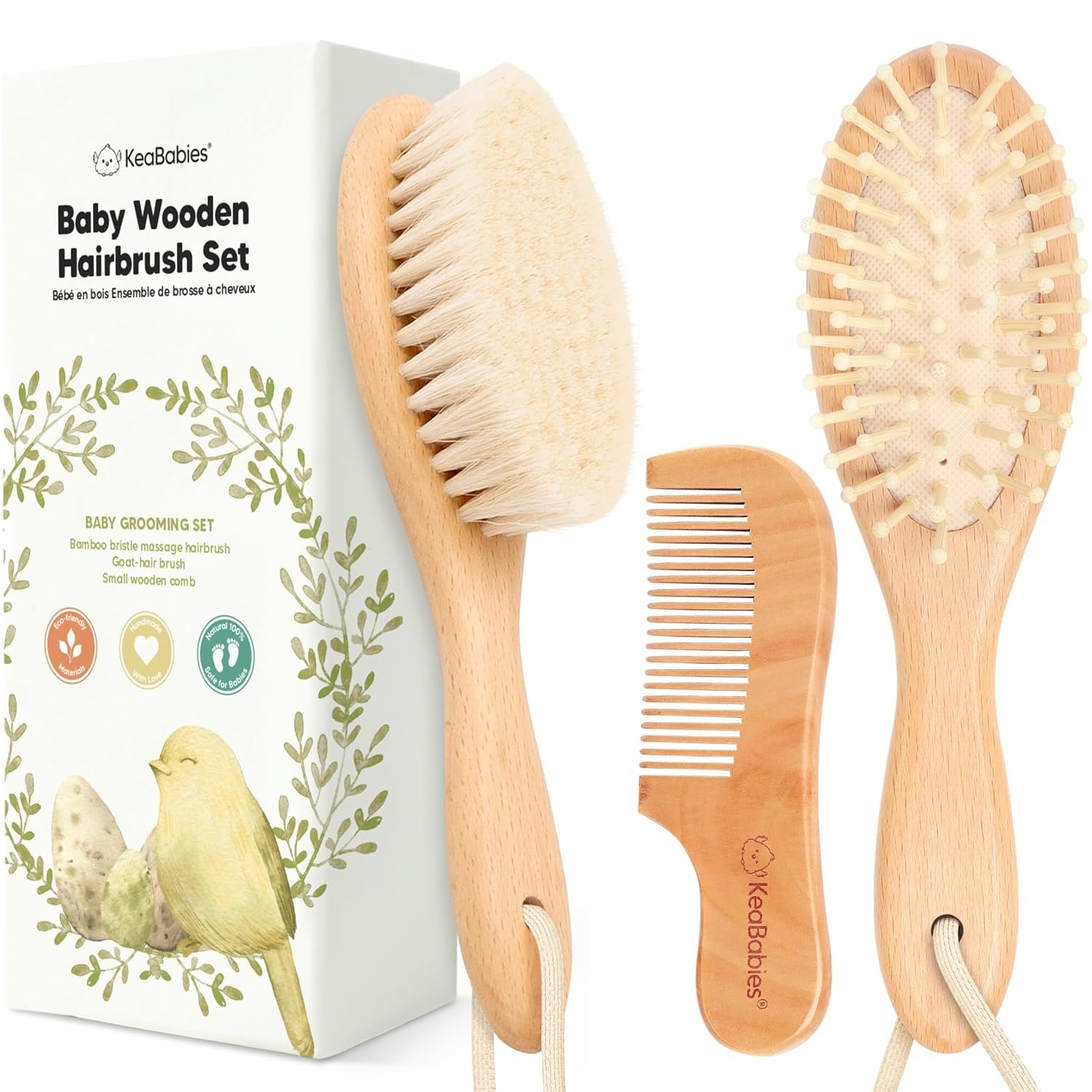Baby Hair Brush Set for Newborns – Soft Goat Bristle Wooden Baby Brush and Comb Set Newborn Grooming Kit for Cradle Cap, Durable & Gentle, Boy, Girl Infant Essentials Care Kit (Regular, Walnut)