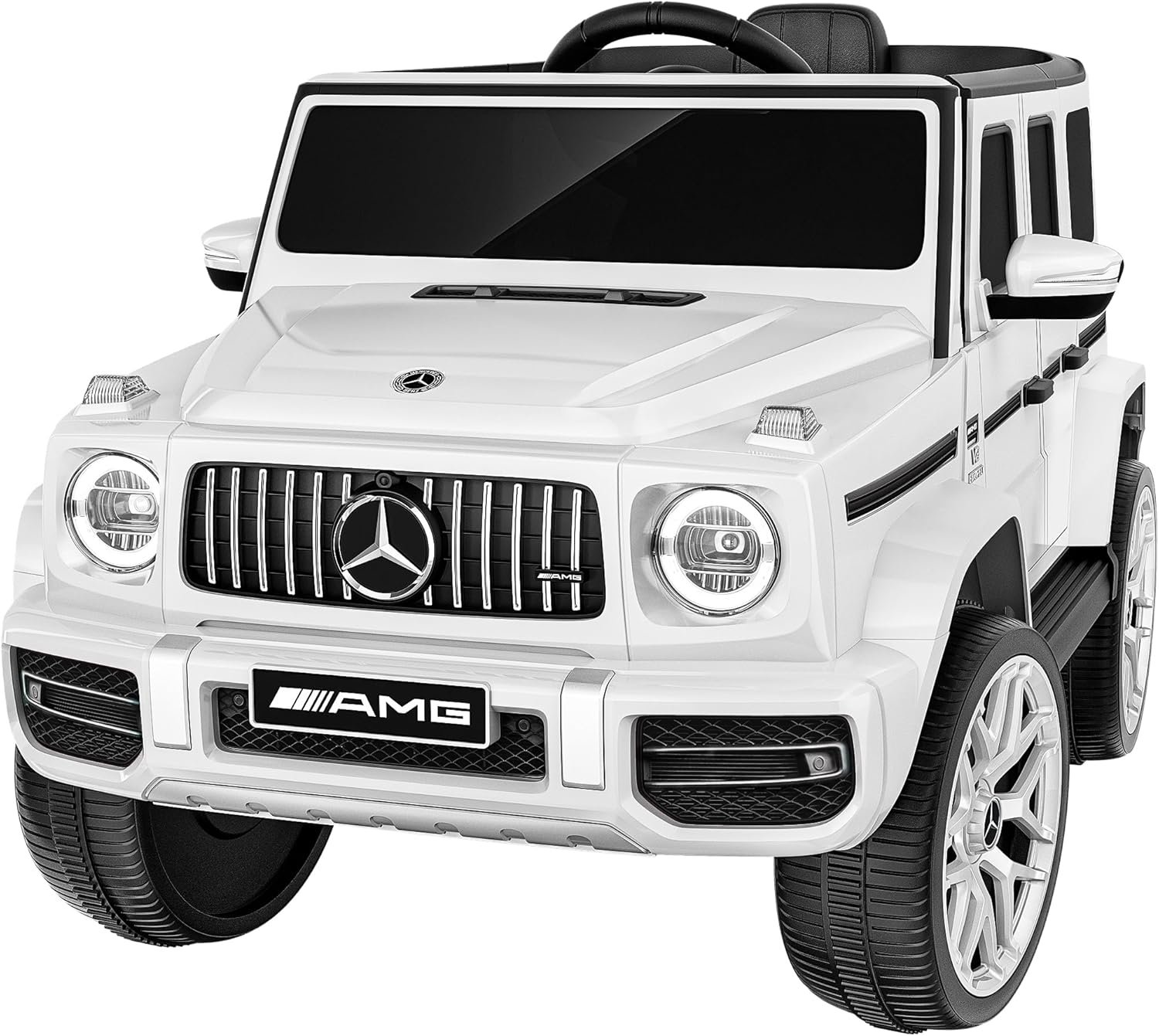 Licensed Mercedes Benz G63 Kids Electric Car, 12V 7Ah G wagon Ride on Car w/Safety High Window, Remote Control, 3 Speeds, Music Player, Horn & LED Lights for Toddlers (White)