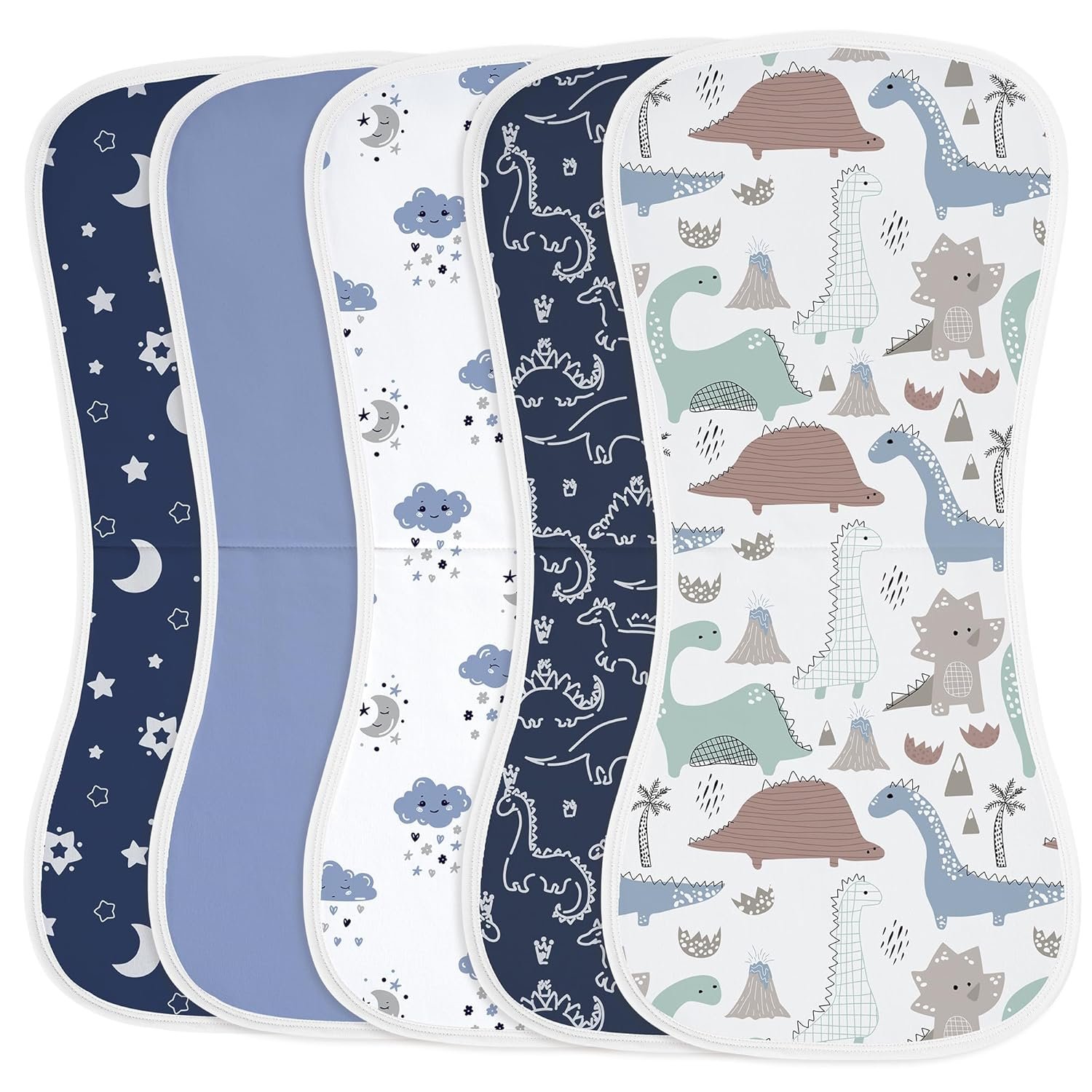 Yoofoss Baby Burp Cloths 100% Organic Cotton 5 Pack Burping Cloths for Babies Boys Girls Large 21”X10” Extra Soft and Absorbent Dinosaur