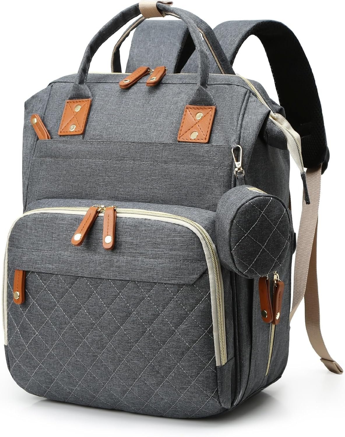 Diaper Bag Backpack with Changing Pad – Large Capacity, 16 Pockets, USB Port, Waterproof Travel Backpack for Mom & Dad – Bonus Pacifier Case – Gray