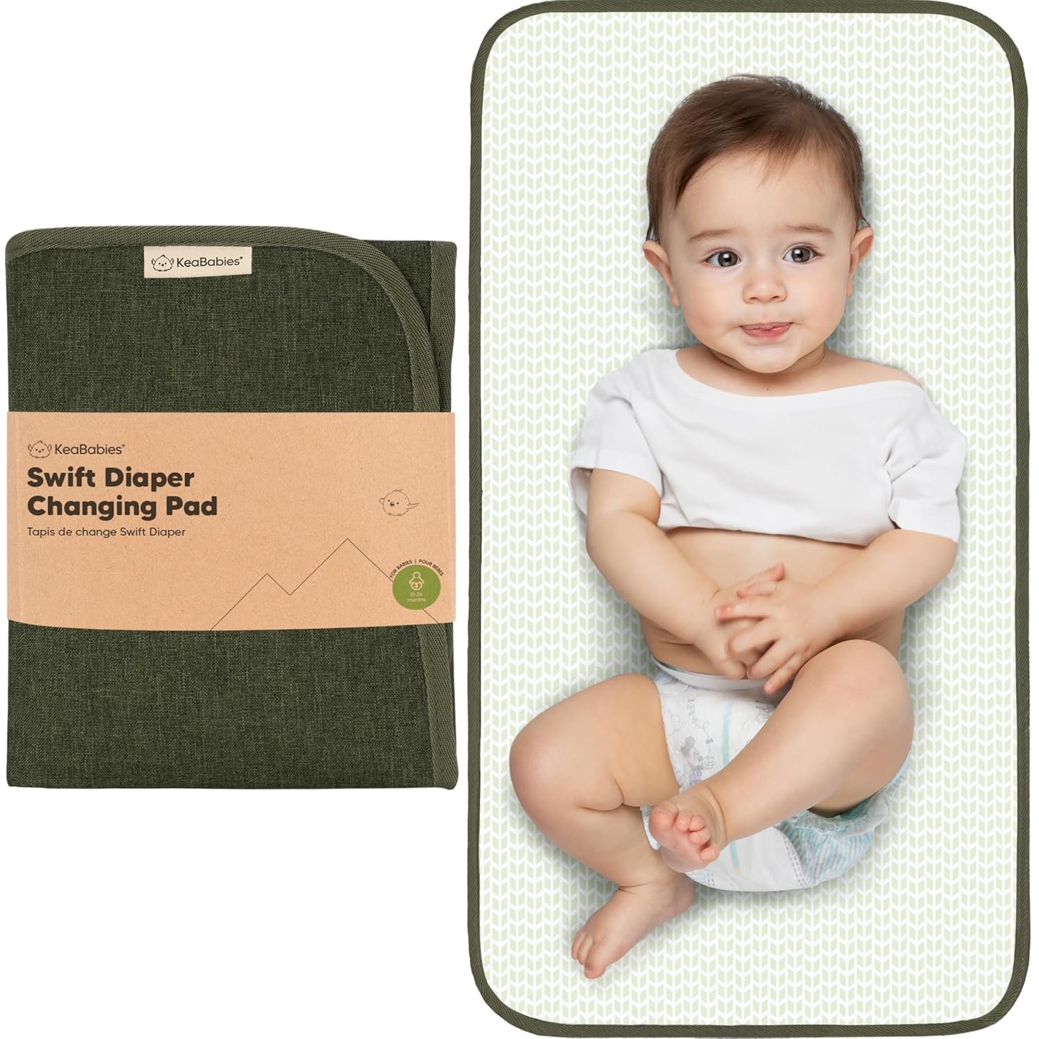 KeaBabies Portable Diaper Changing Pad, Easy Wipe Clean – Foldable Waterproof Baby Changing Mat for Diaper Bag, Compact, Lightweight, 25×13 Newborn, Infant, Baby Changer Travel Essential (Dark Olive)