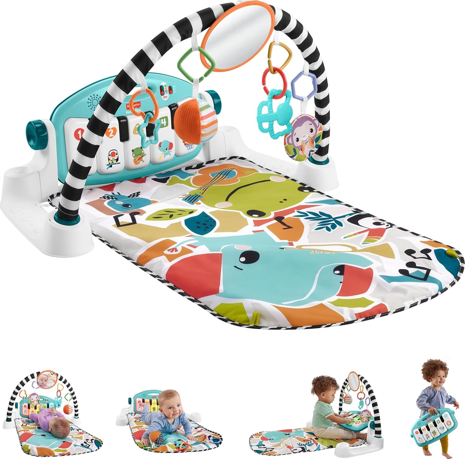 Fisher-Price Baby Activity Mat Glow & Grow Kick & Play Piano Gym, Spanish Language Version, Blue Musical Learning Toy for Ages 0+ Months