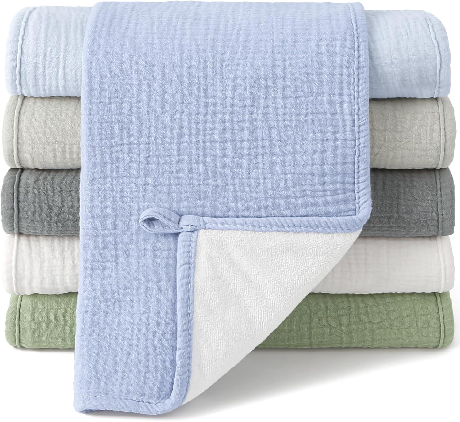 Bearmoss Muslin Burp Cloths, 100% Cotton Baby Burping Clothes, Large Extra Soft Absorbent for Unisex Newborn Boy and Girl, 20x10in, 6 Pack