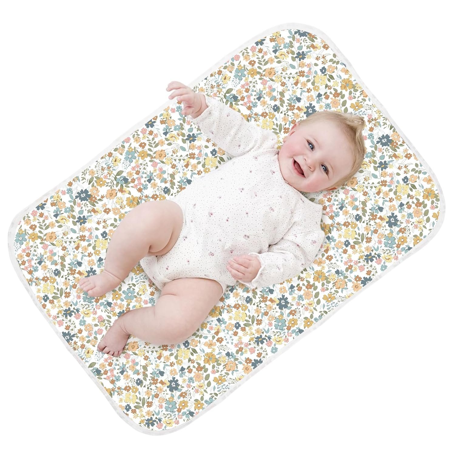 Baby Diaper Changing Pad – 31.5″ x 21.5″ Extra Large Waterproof Absorbent Portable Changing Mat, Reusable Changing Pad Liner for Travel or at Home Use(Floral1)