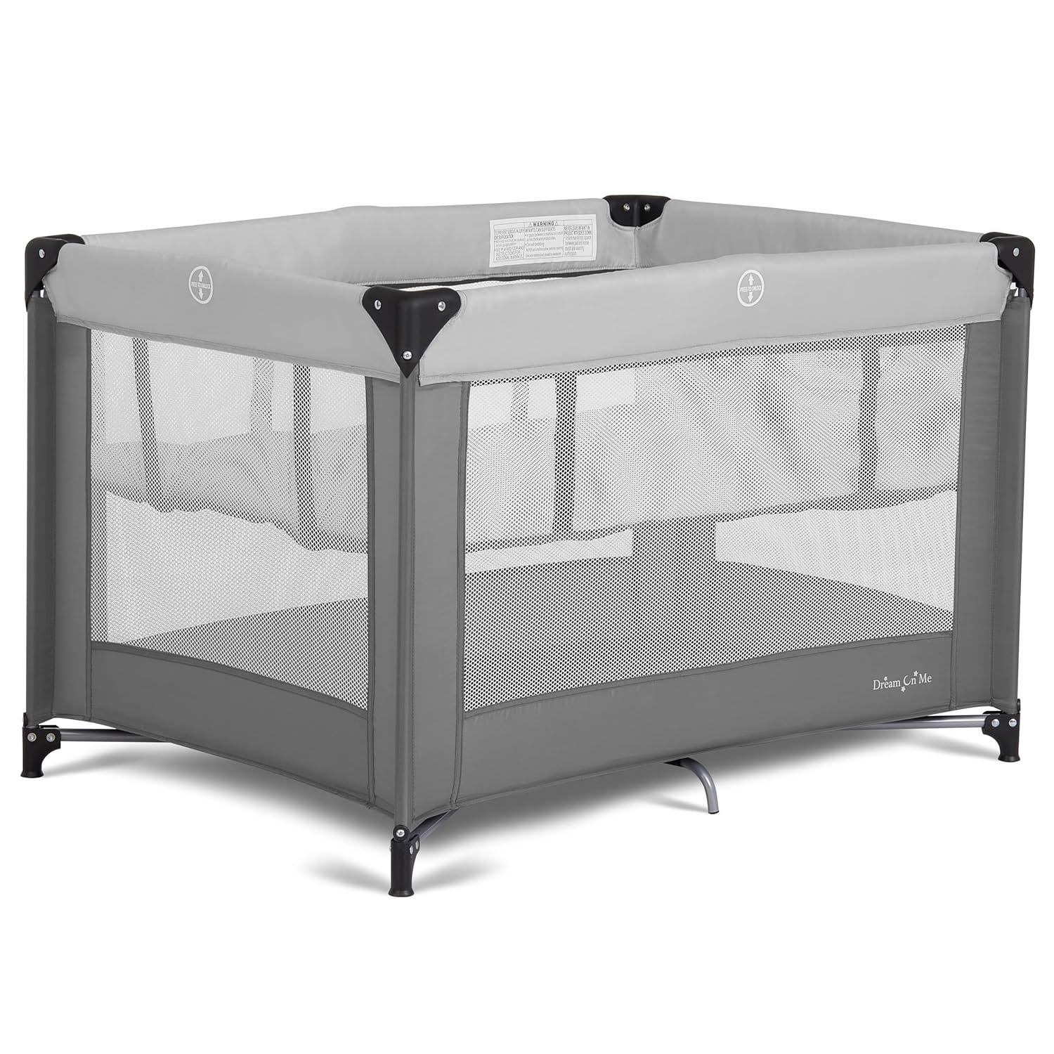 Dream On Me Zazzy Portable Playard with Bassinet – 360° Mesh Visibility, Quick Folding Travel Friendly Design, Carry Bag and Foldable Mattress Pad Included, Compact and Lightweight – Gray