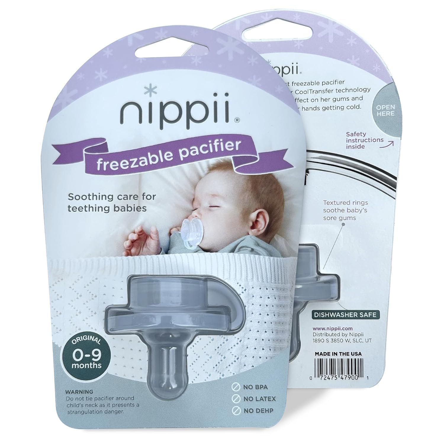 Nippii Freezable Pacifier for Baby Teething Relief – Safe Infant Teether with Cooling Effect – Easy to Clean, Medical Grade Soft Silicone – BPA Free – for Babies 0-9 Months – Made in USA