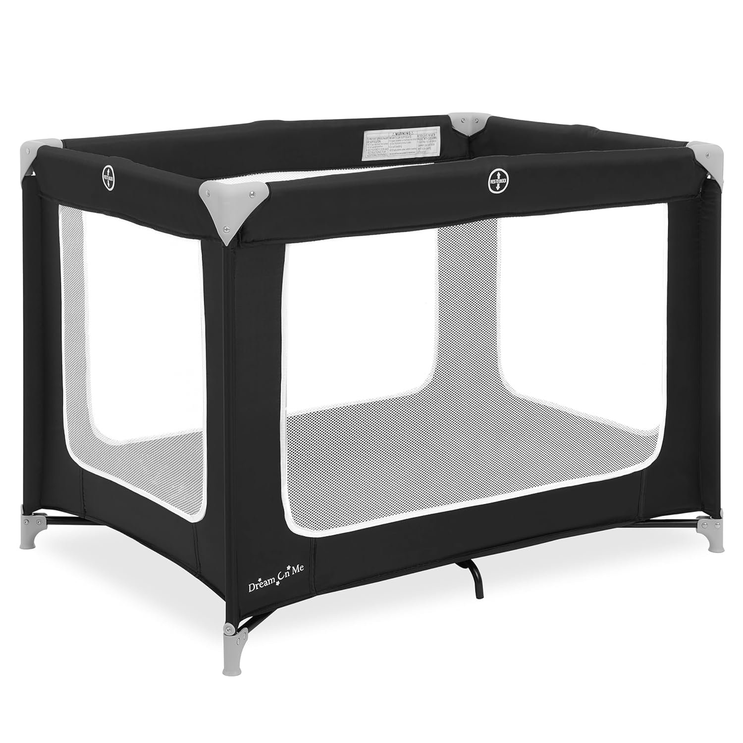 Dream On Me Zoom Portable Playard in Black, Lightweight, Packable and Easy Setup Baby Playard, Breathable Mesh Sides and Soft Fabric – Comes with a Removable Padded Mat